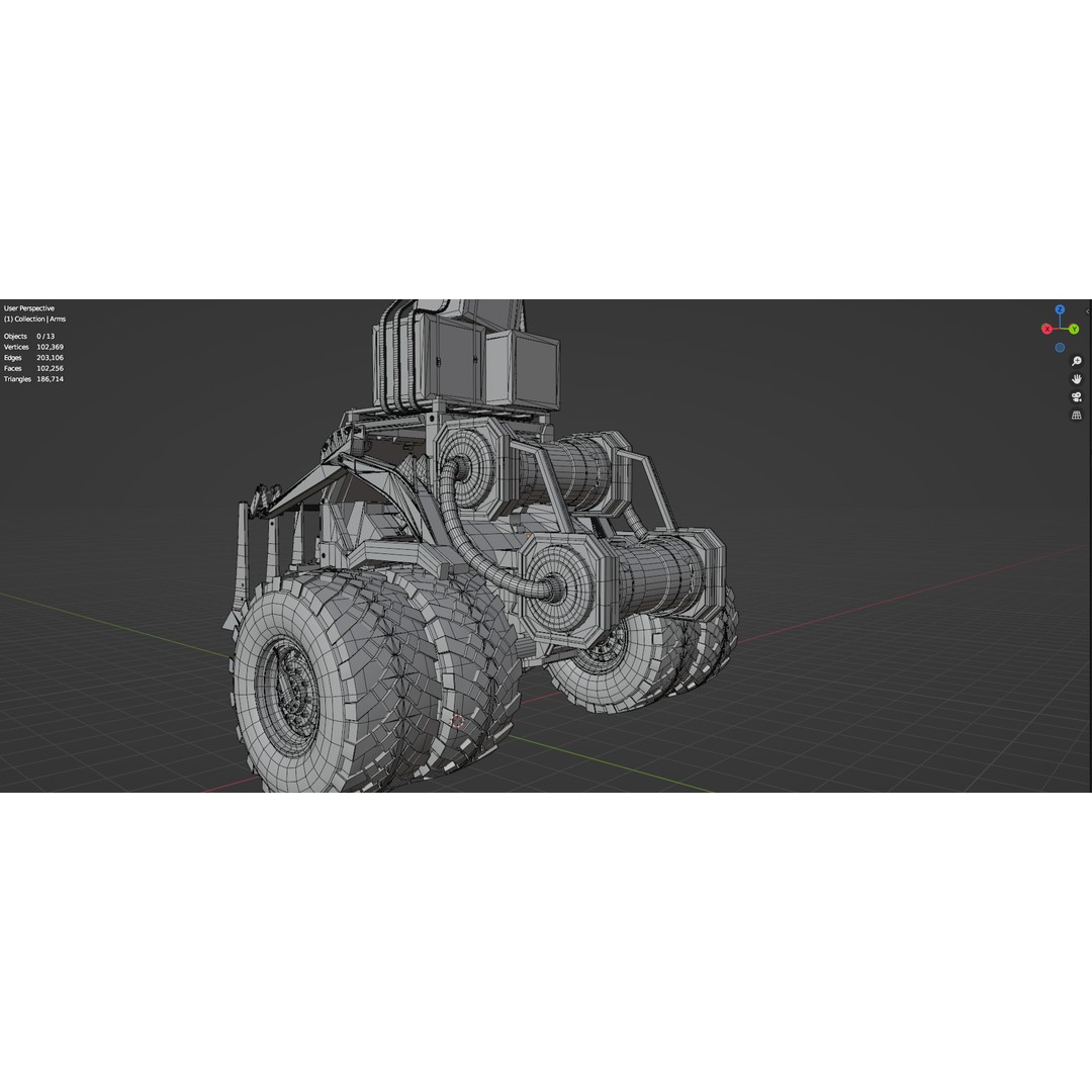 Industrial Dozer 3D Model – Low Poly Untextured Asset, FBX, OBJ - View 9