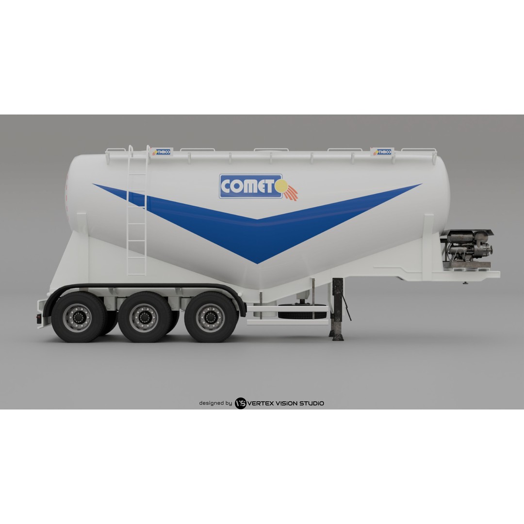Cement Tanker Semi-Trailer 3D Model – High Detail Game-Ready Asset, FBX, OBJ, Blender - View 4