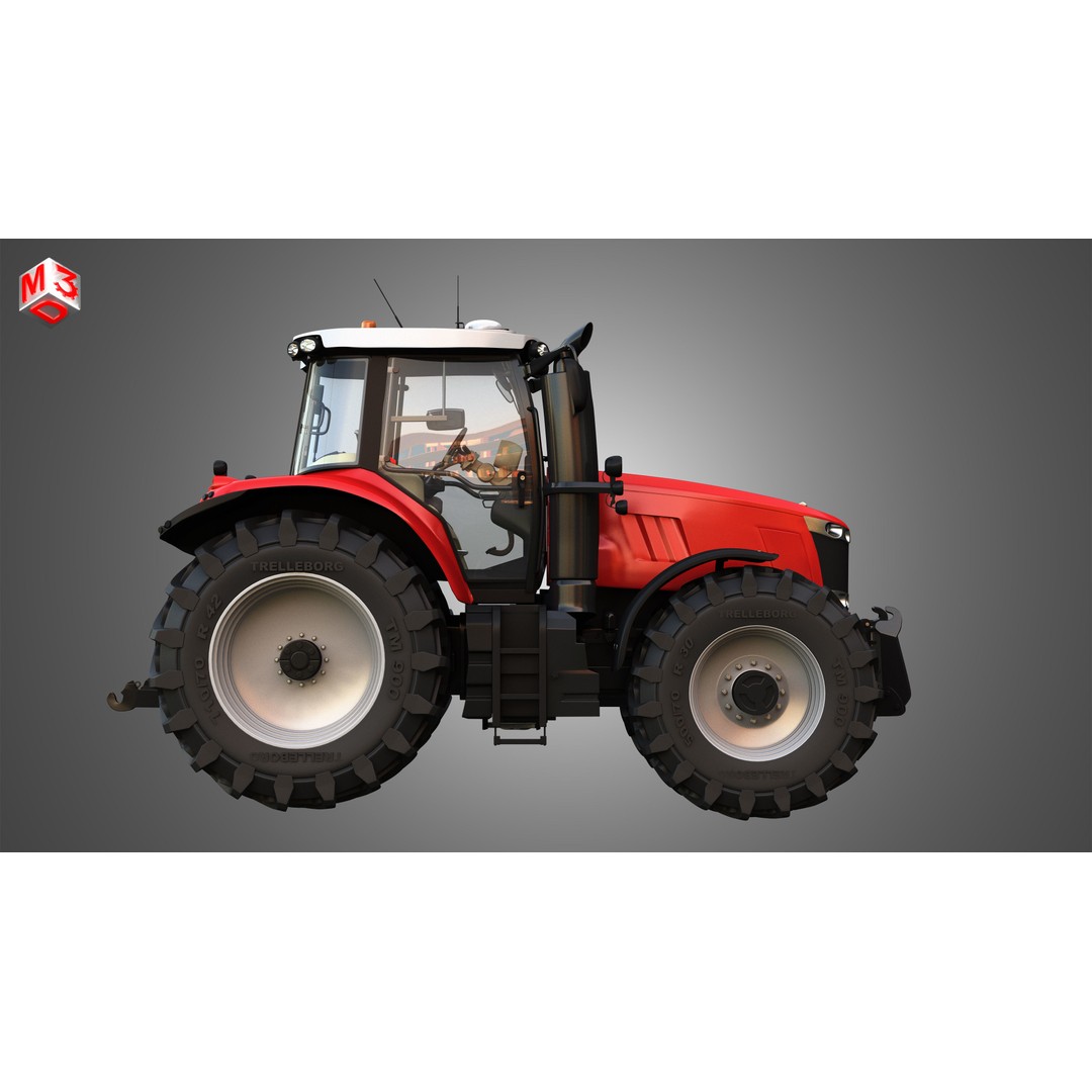 Massey Ferguson 7719 Tractor 3D Model – High Poly Game Asset, FBX, OBJ - View 7