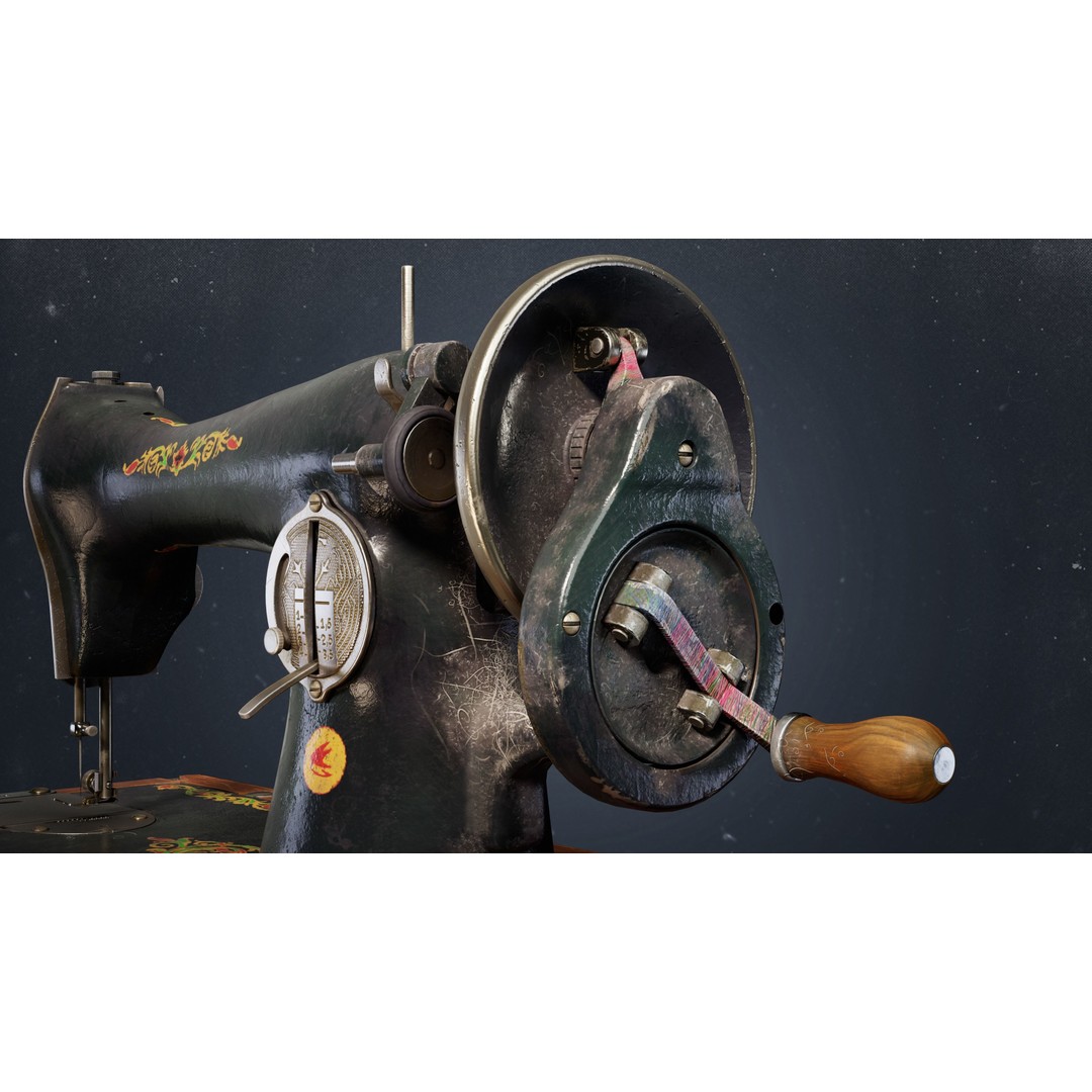 Vintage Sewing Machine 3D Model – Low Poly Game Ready PBR, FBX, OBJ - View 13