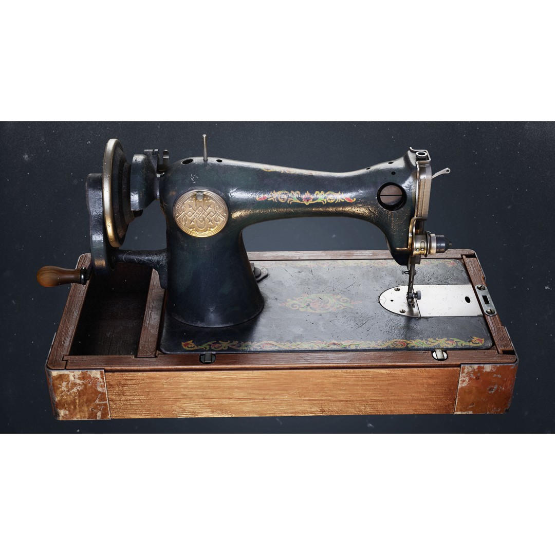 Vintage Sewing Machine 3D Model – Low Poly Game Ready PBR, FBX, OBJ - View 14