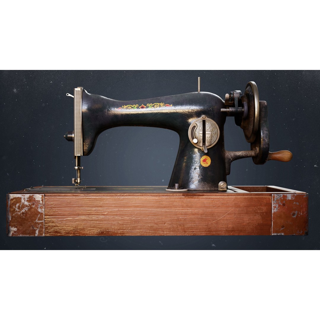 Vintage Sewing Machine 3D Model – Low Poly Game Ready PBR, FBX, OBJ - View 15