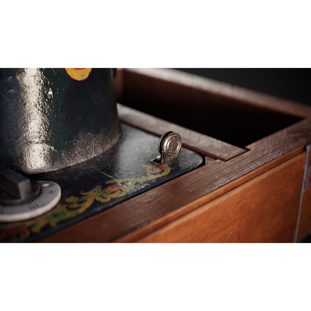 Vintage Sewing Machine 3D Model – Low Poly Game Ready PBR, FBX, OBJ - View 16