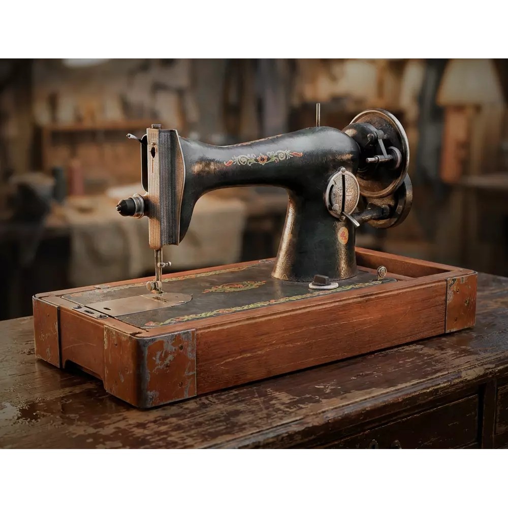 Vintage Sewing Machine 3D Model – Low Poly Game Ready PBR, FBX, OBJ - View 2