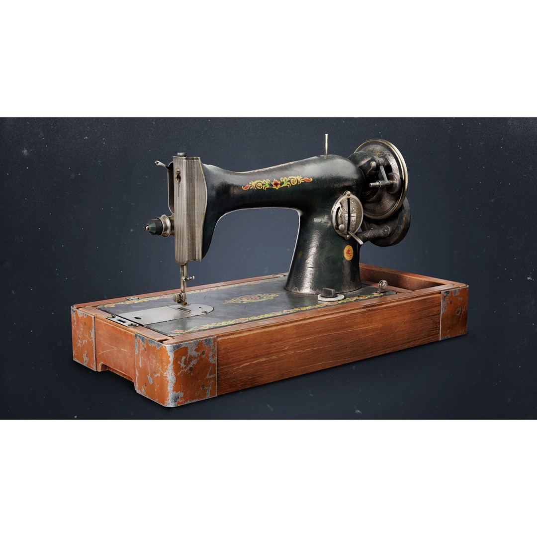 Vintage Sewing Machine 3D Model – Low Poly Game Ready PBR, FBX, OBJ - View 3