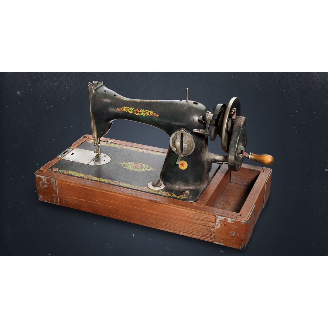 Vintage Sewing Machine 3D Model – Low Poly Game Ready PBR, FBX, OBJ - View 4