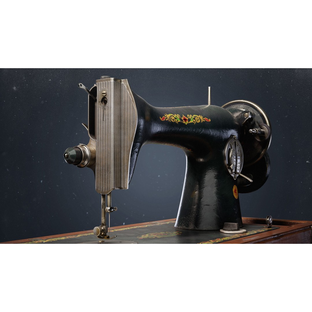Vintage Sewing Machine 3D Model – Low Poly Game Ready PBR, FBX, OBJ - View 5