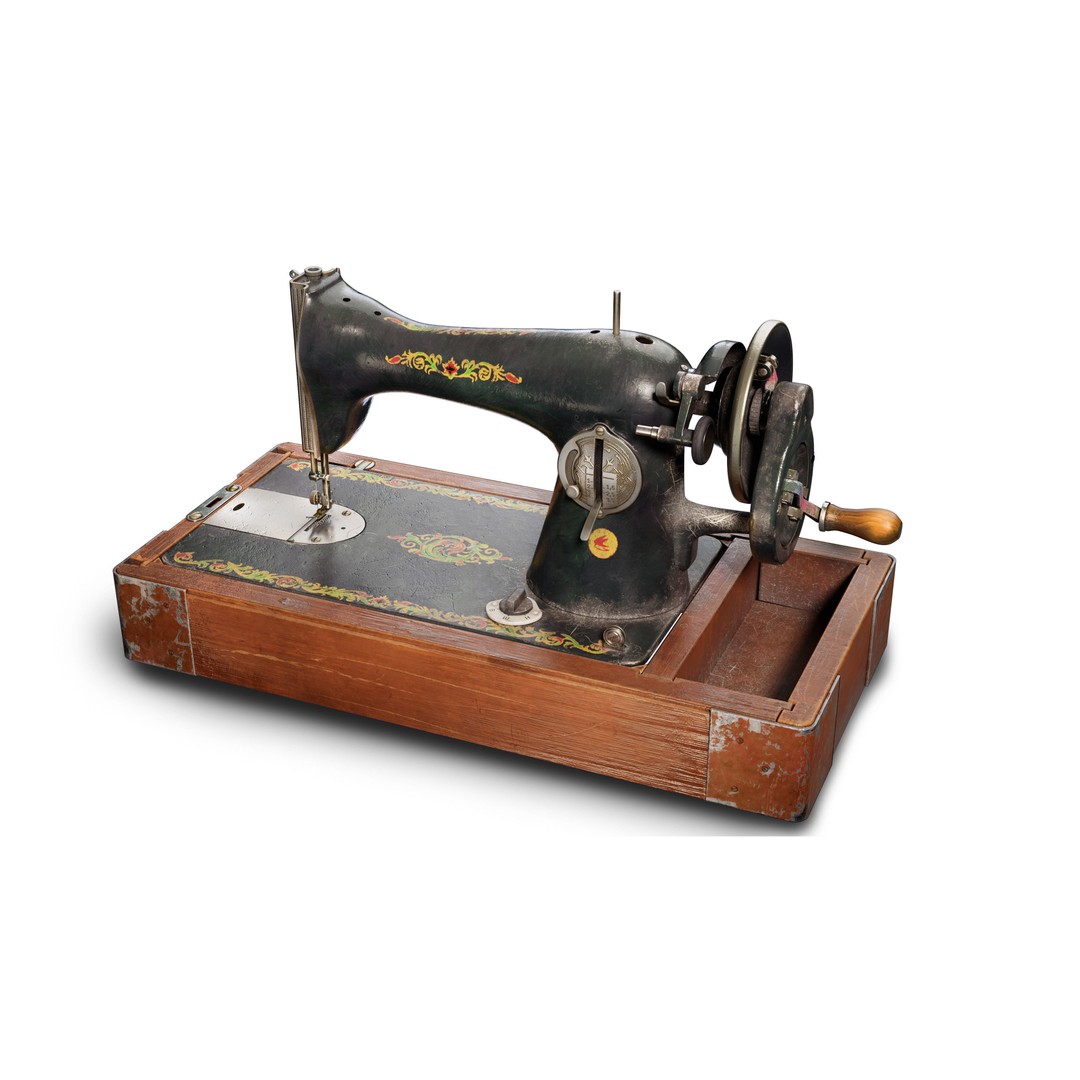 Vintage Sewing Machine 3D Model – Low Poly Game Ready PBR, FBX, OBJ - View 7