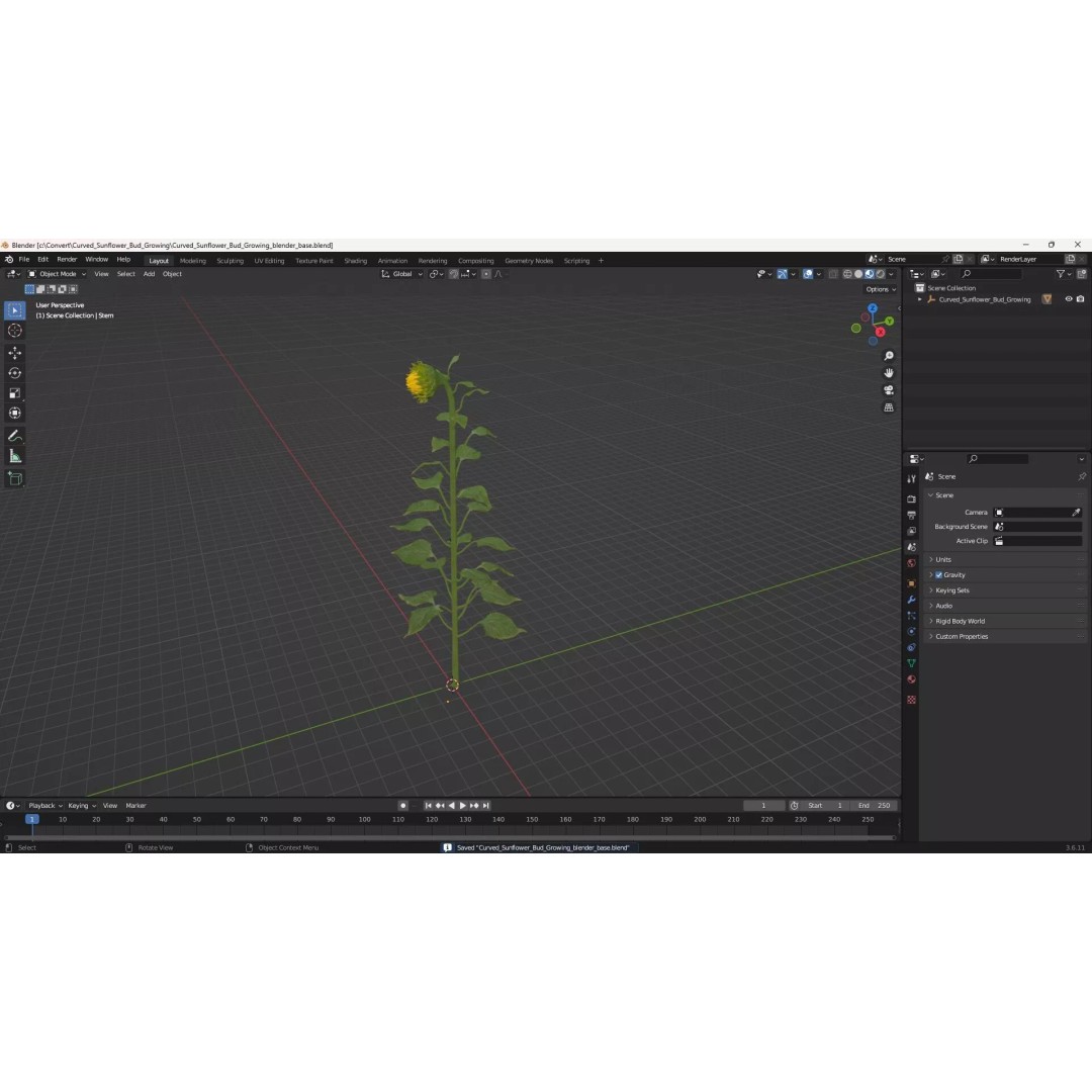 Curved Sunflower Bud Growing 3D Model – High Poly PBR Asset, FBX - View 15