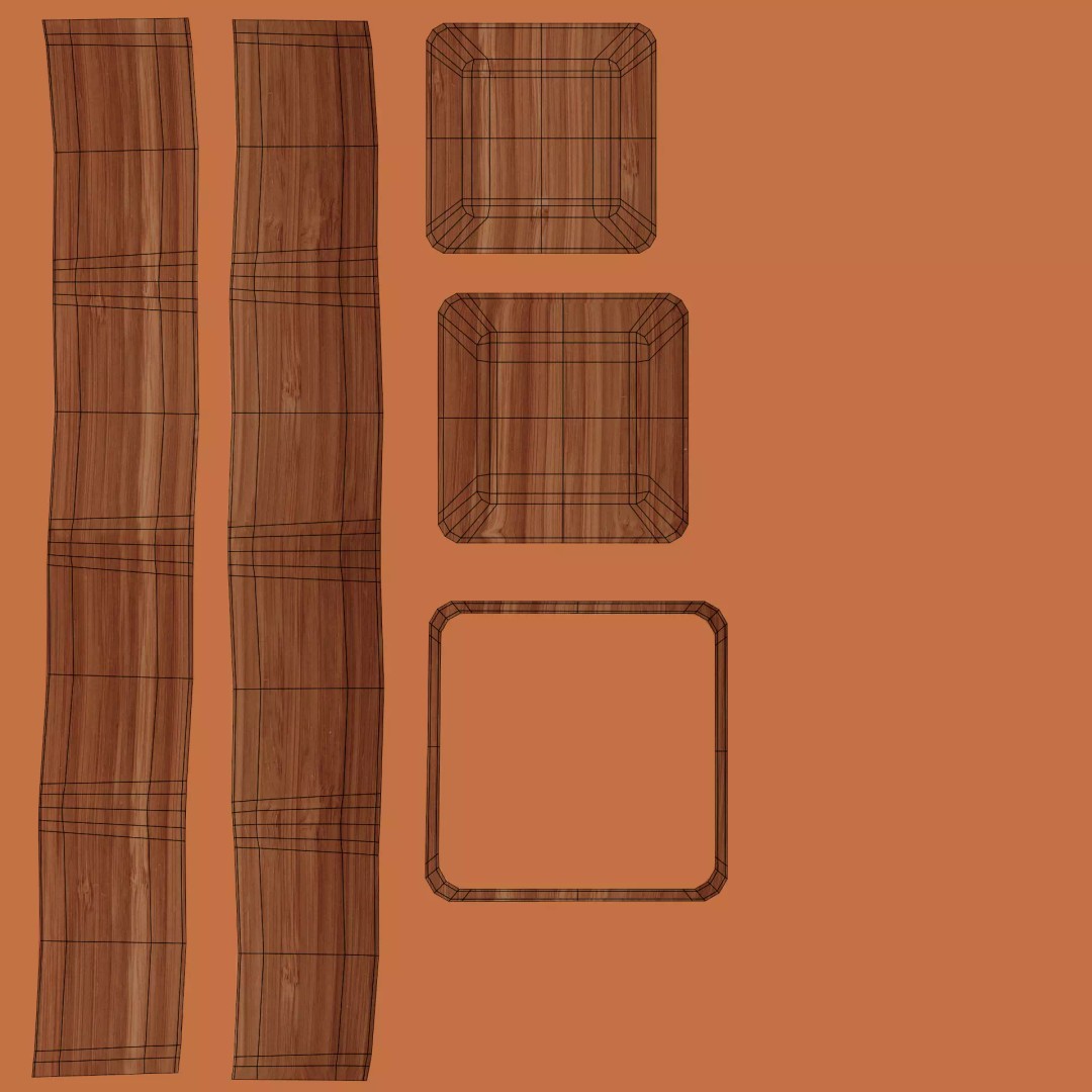 Bamboo Tableware 3D Model – Low Poly Decorative Bowls and Trays, Blender - View 16