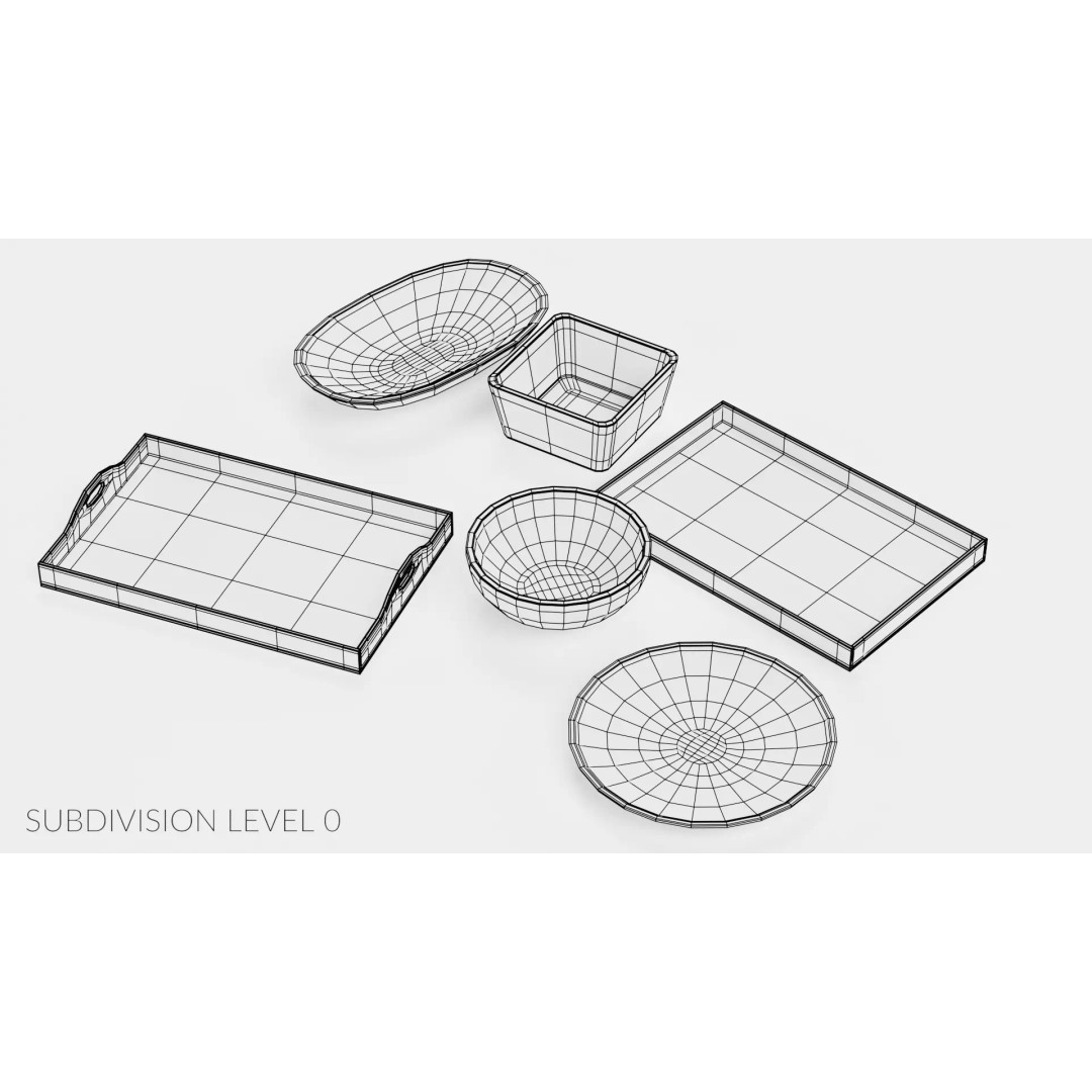 Bamboo Tableware 3D Model – Low Poly Decorative Bowls and Trays, Blender - View 19