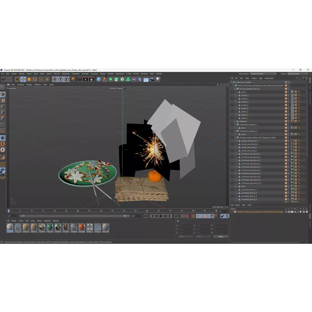 Festive Christmas Composition 3D Model – Holiday Decor with Sparklers, FBX