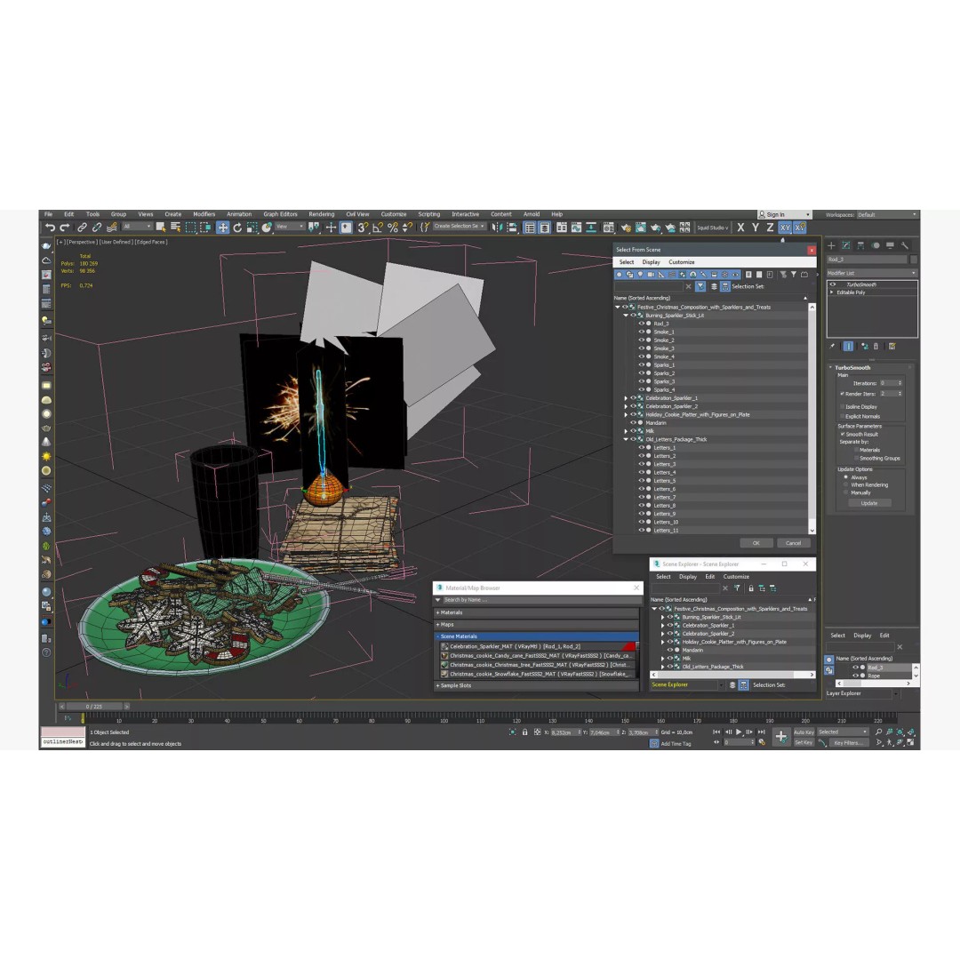 Festive Christmas Composition 3D Model – Holiday Decor with Sparklers, FBX - View 16