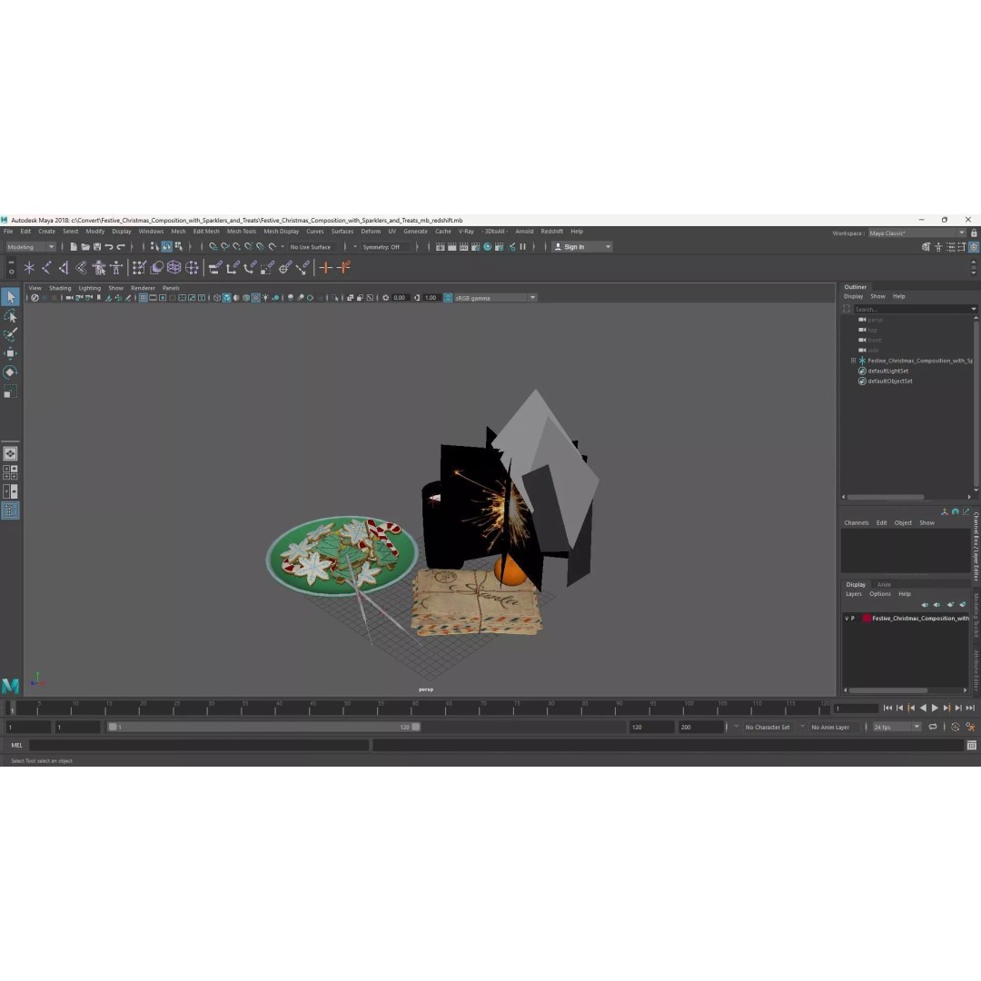 Festive Christmas Composition 3D Model – Holiday Decor with Sparklers, FBX - View 18
