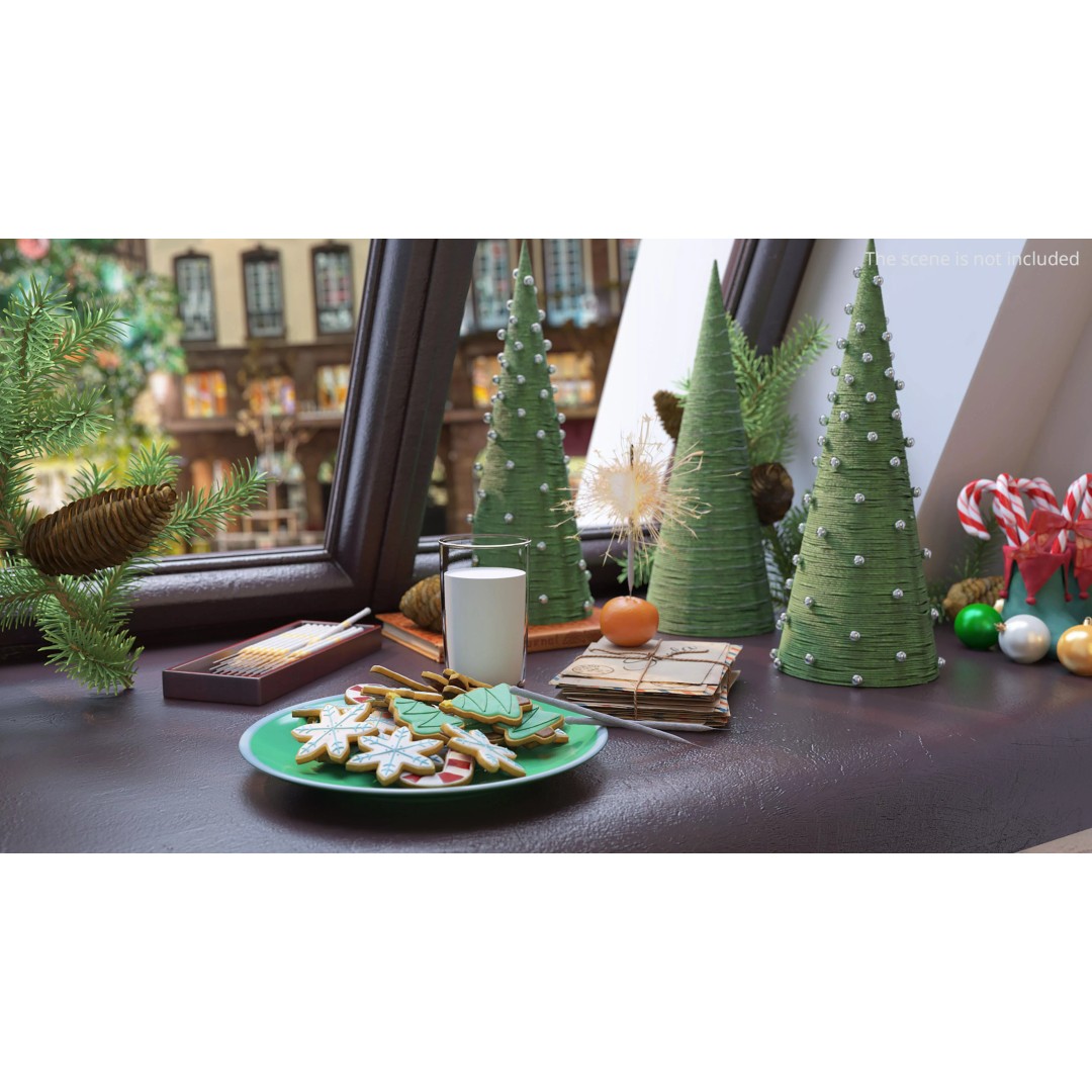 Festive Christmas Composition 3D Model – Holiday Decor with Sparklers, FBX - View 3