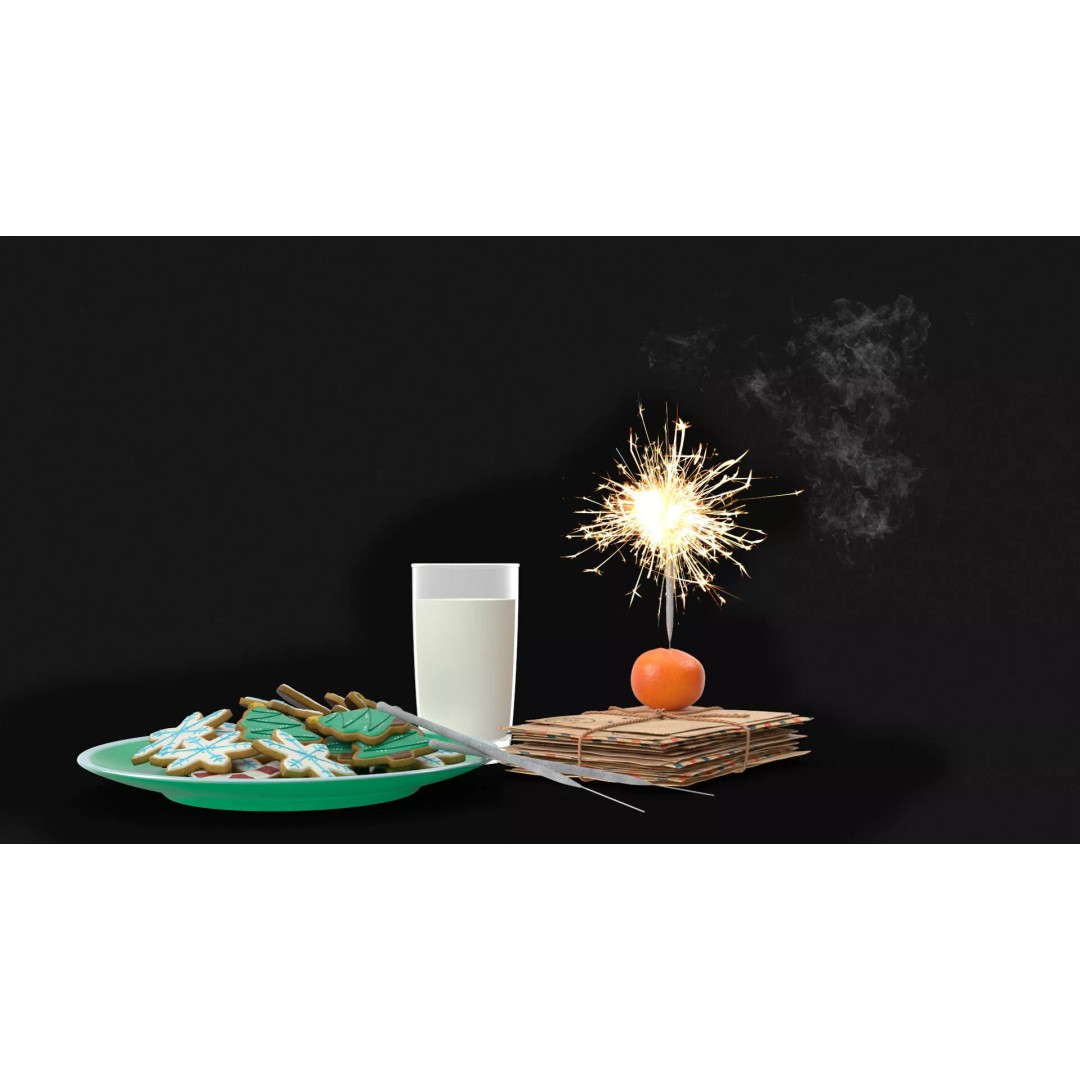 Festive Christmas Composition 3D Model – Holiday Decor with Sparklers, FBX - View 4