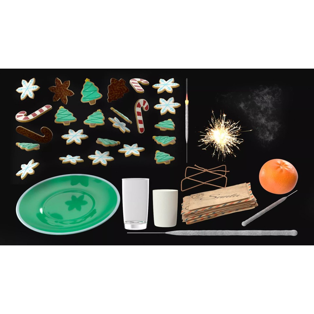 Festive Christmas Composition 3D Model – Holiday Decor with Sparklers, FBX - View 9