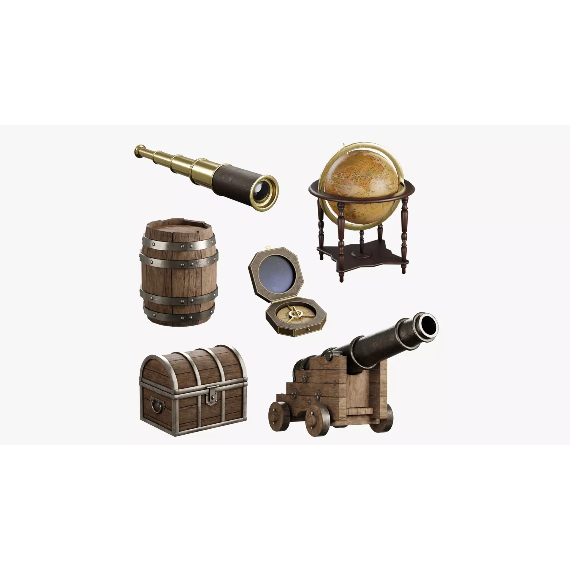 Pirate Props Collection - Low-Poly Game-Ready 3D Model - View 2
