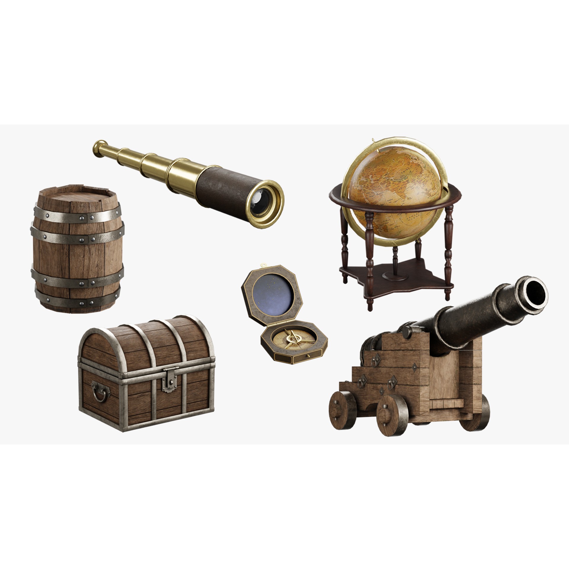 Pirate Props Collection - Low-Poly Game-Ready 3D Model - View 3