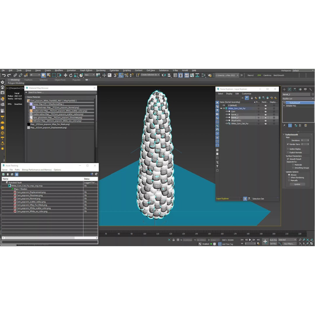 White Corn Cob Fur 3D Model – High Quality PBR Textured Asset