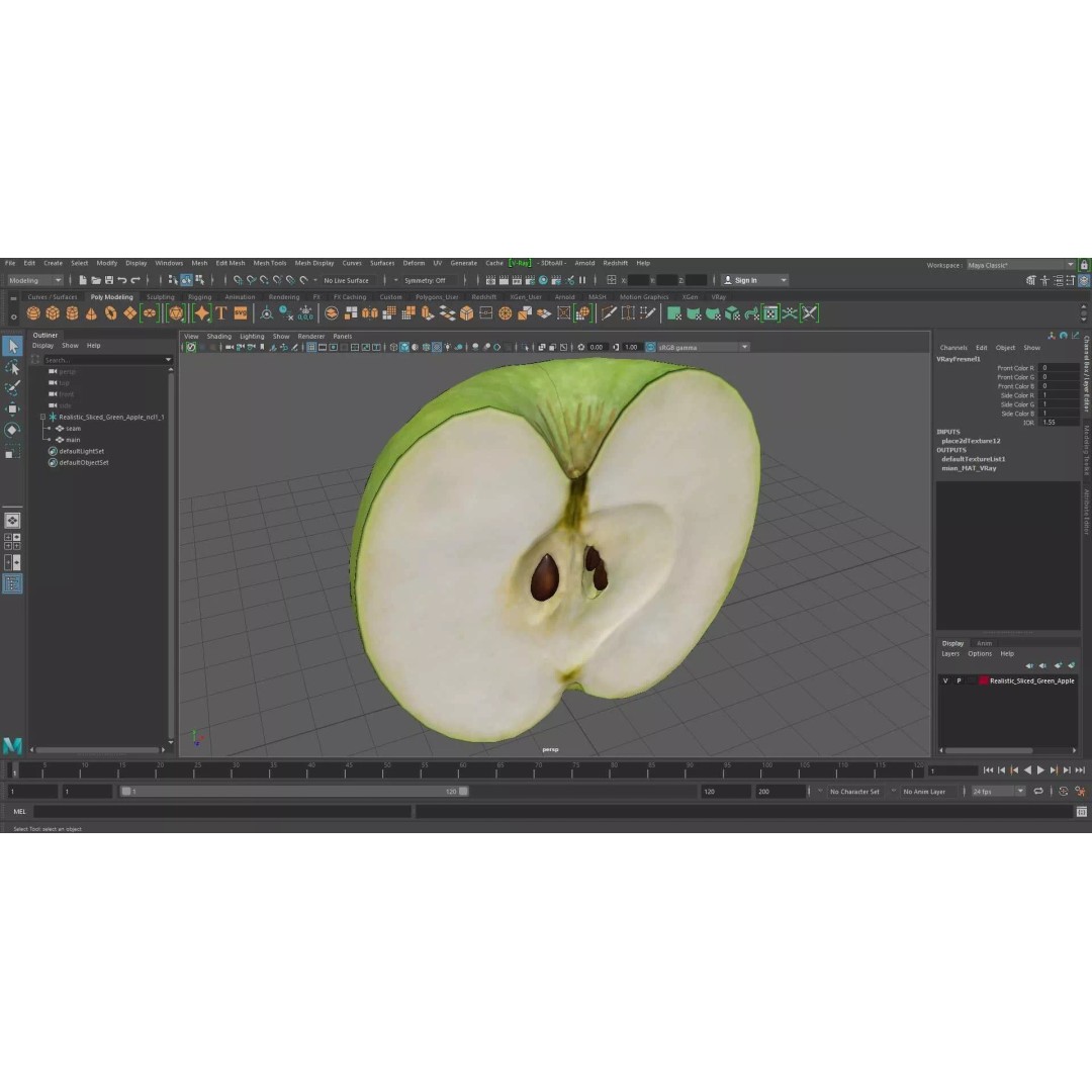 Realistic Sliced Green Apple 3D Model – High Poly PBR Asset, FBX