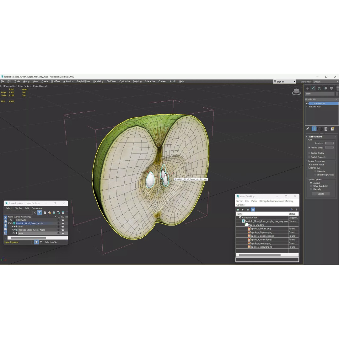 Realistic Sliced Green Apple 3D Model – High Poly PBR Asset, FBX - View 15