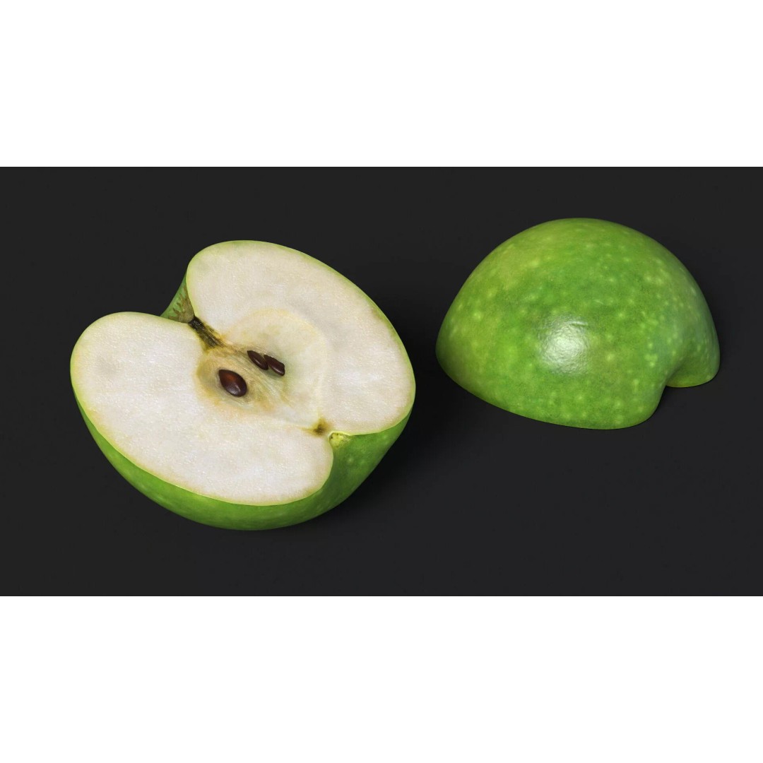 Realistic Sliced Green Apple 3D Model – High Poly PBR Asset, FBX - View 2