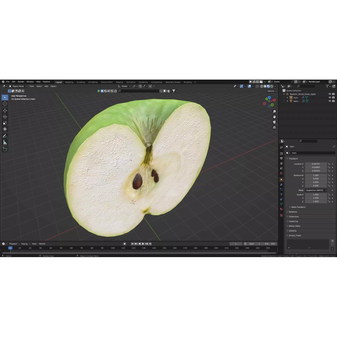 Realistic Sliced Green Apple 3D Model – High Poly PBR Asset, FBX - View 20