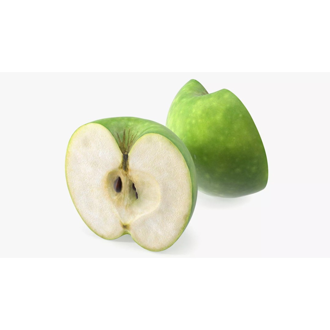 Realistic Sliced Green Apple 3D Model – High Poly PBR Asset, FBX - View 3
