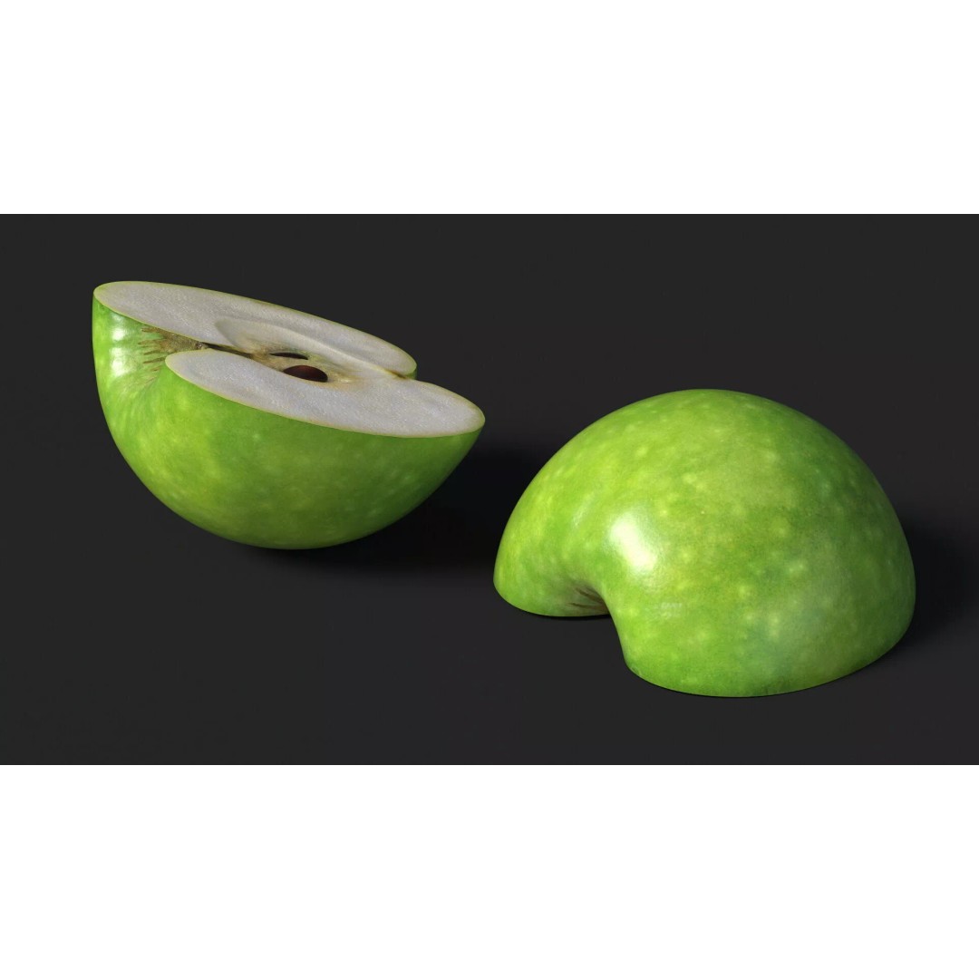 Realistic Sliced Green Apple 3D Model – High Poly PBR Asset, FBX - View 6