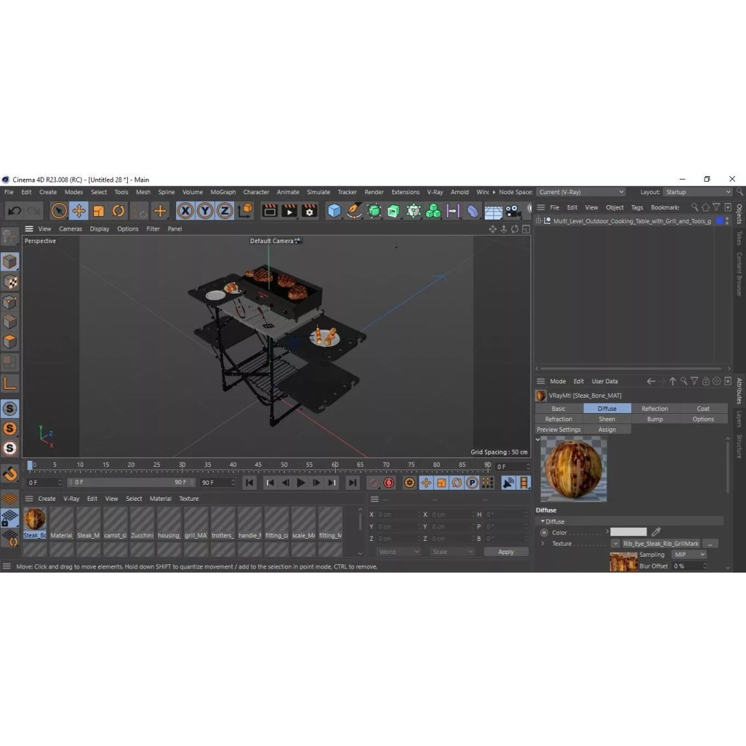 Multi-Level Outdoor Cooking Table 3D Model – PBR BBQ Station, FBX