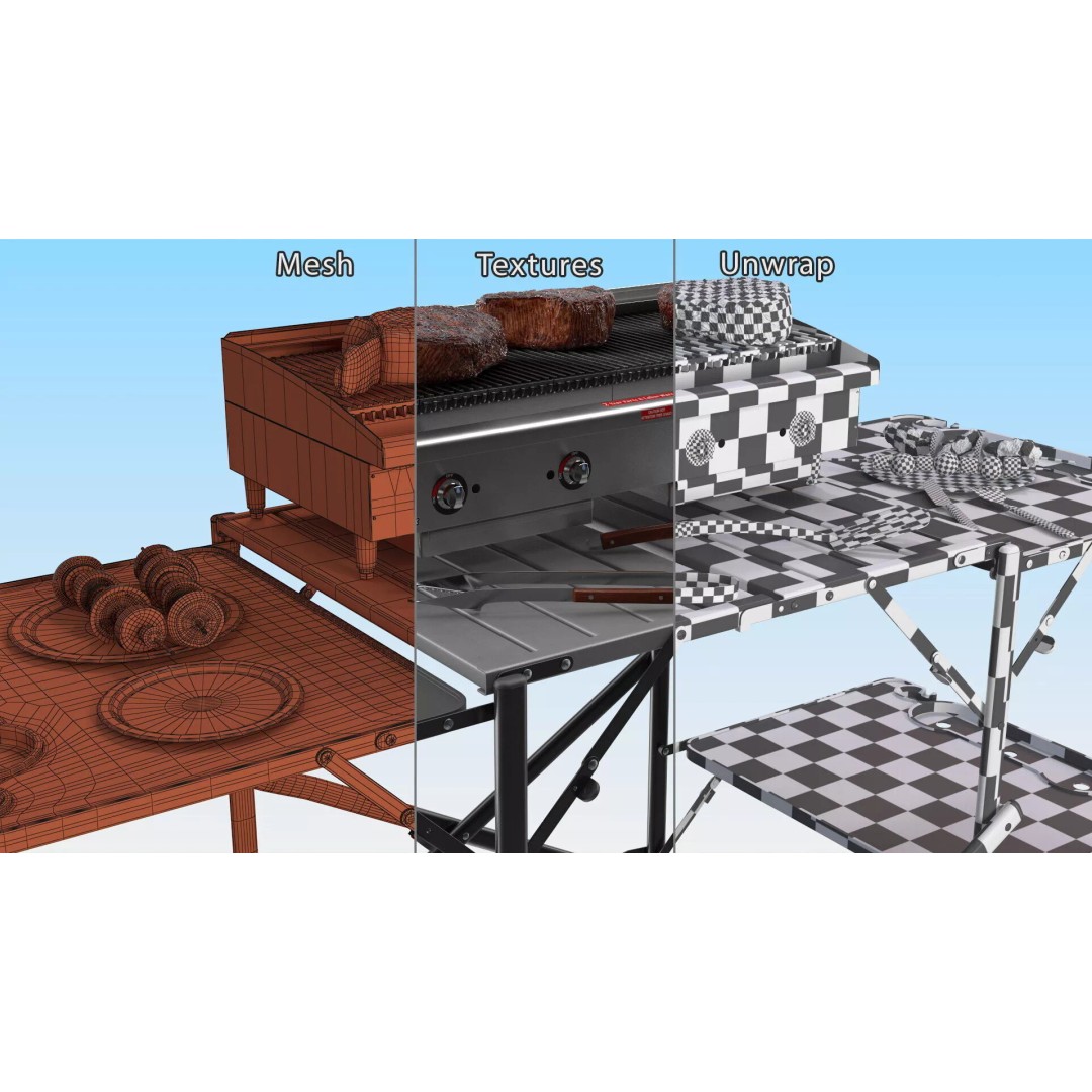 Multi-Level Outdoor Cooking Table 3D Model – PBR BBQ Station, FBX - View 18