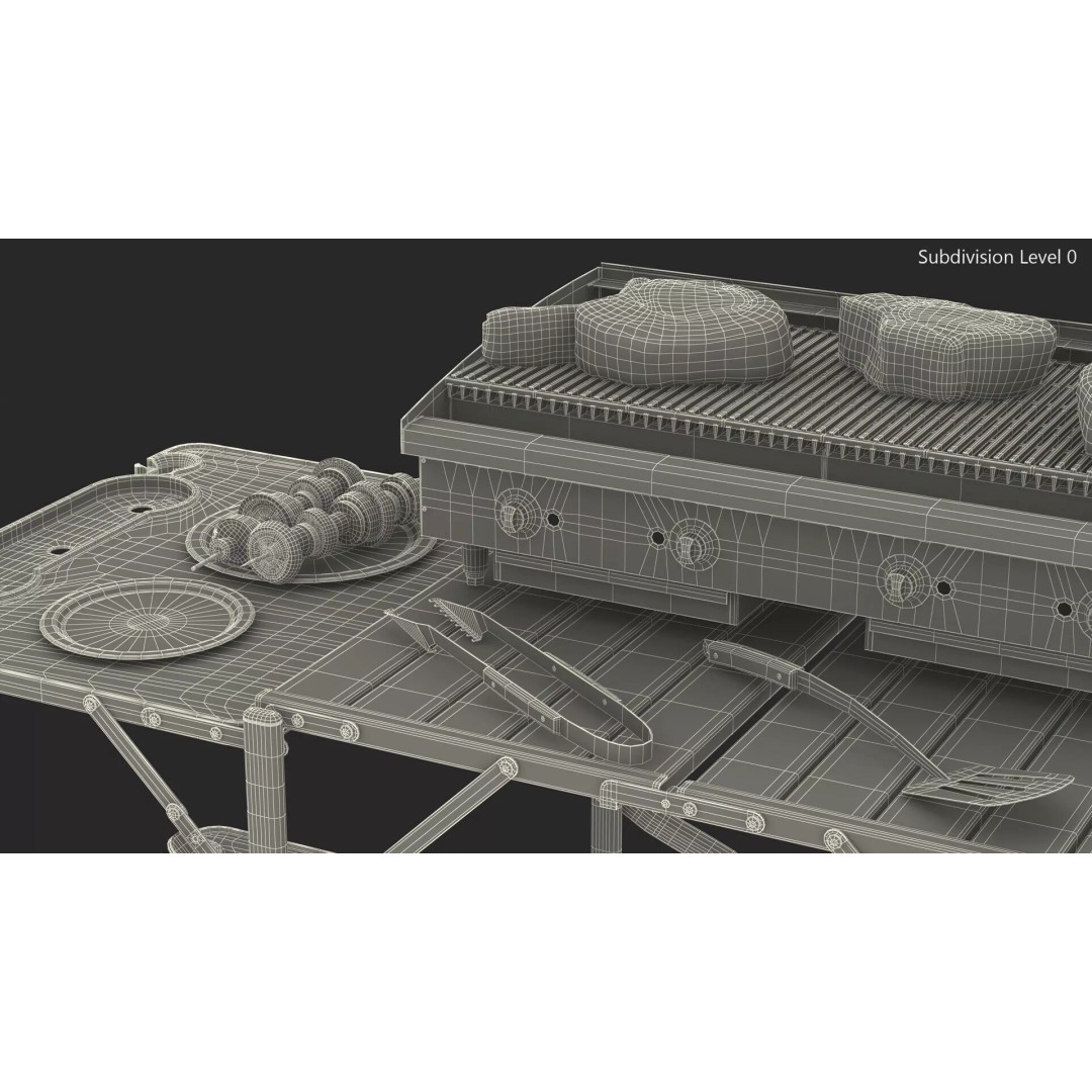 Multi-Level Outdoor Cooking Table 3D Model – PBR BBQ Station, FBX - View 19