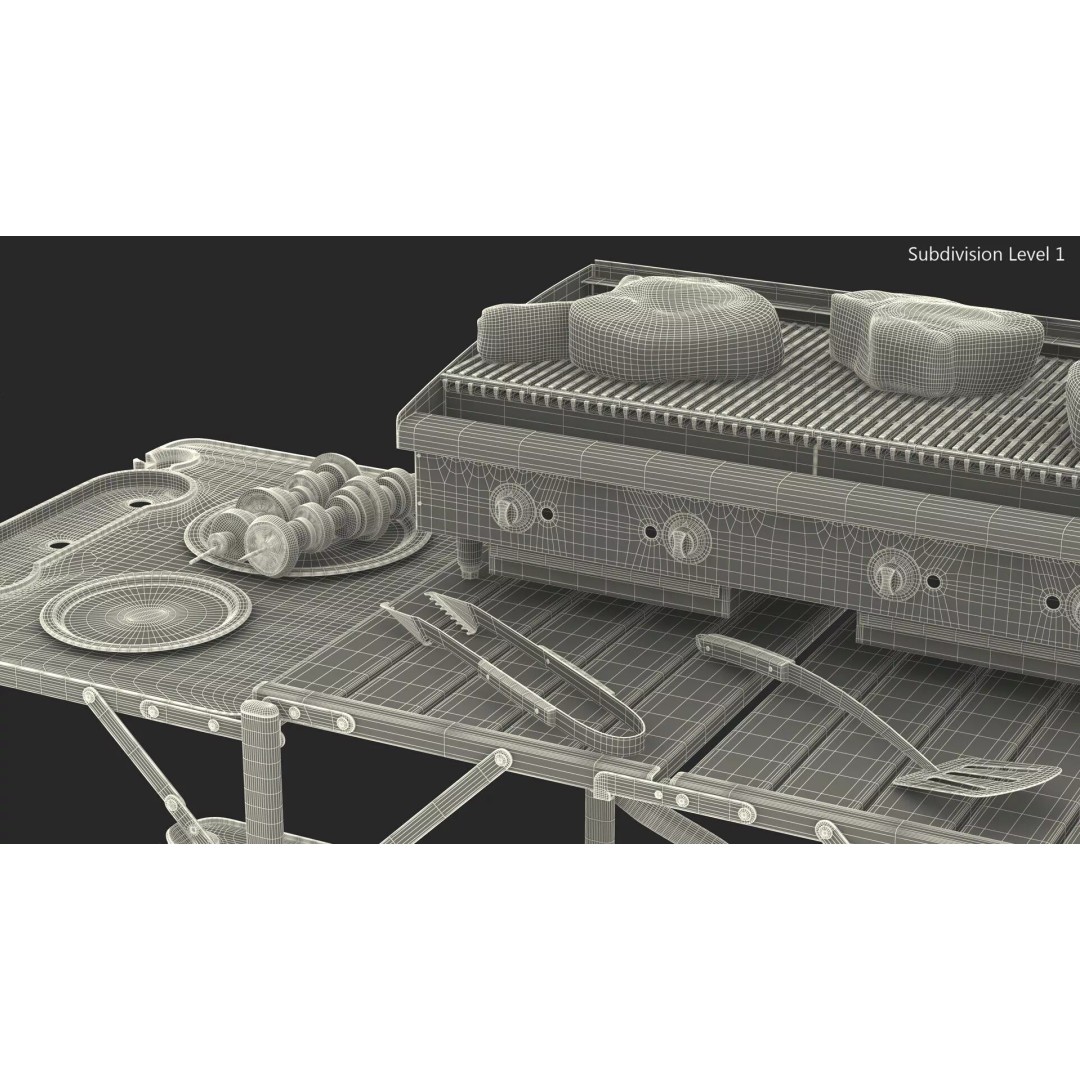 Multi-Level Outdoor Cooking Table 3D Model – PBR BBQ Station, FBX - View 20