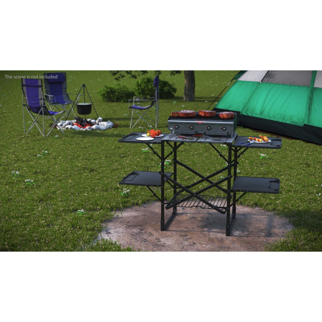 Multi-Level Outdoor Cooking Table 3D Model – PBR BBQ Station, FBX - View 3