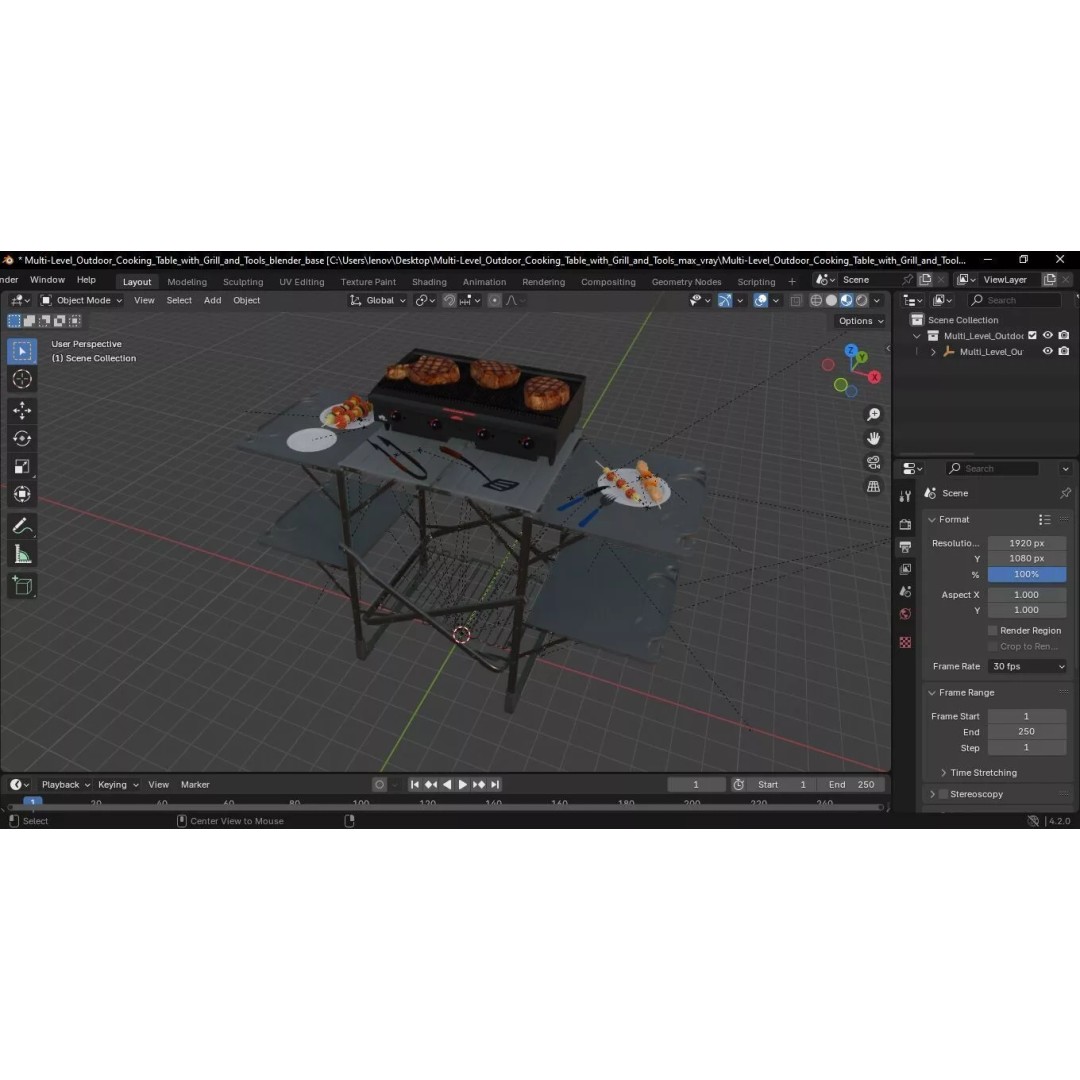 Multi-Level Outdoor Cooking Table 3D Model – PBR BBQ Station, FBX - View 33