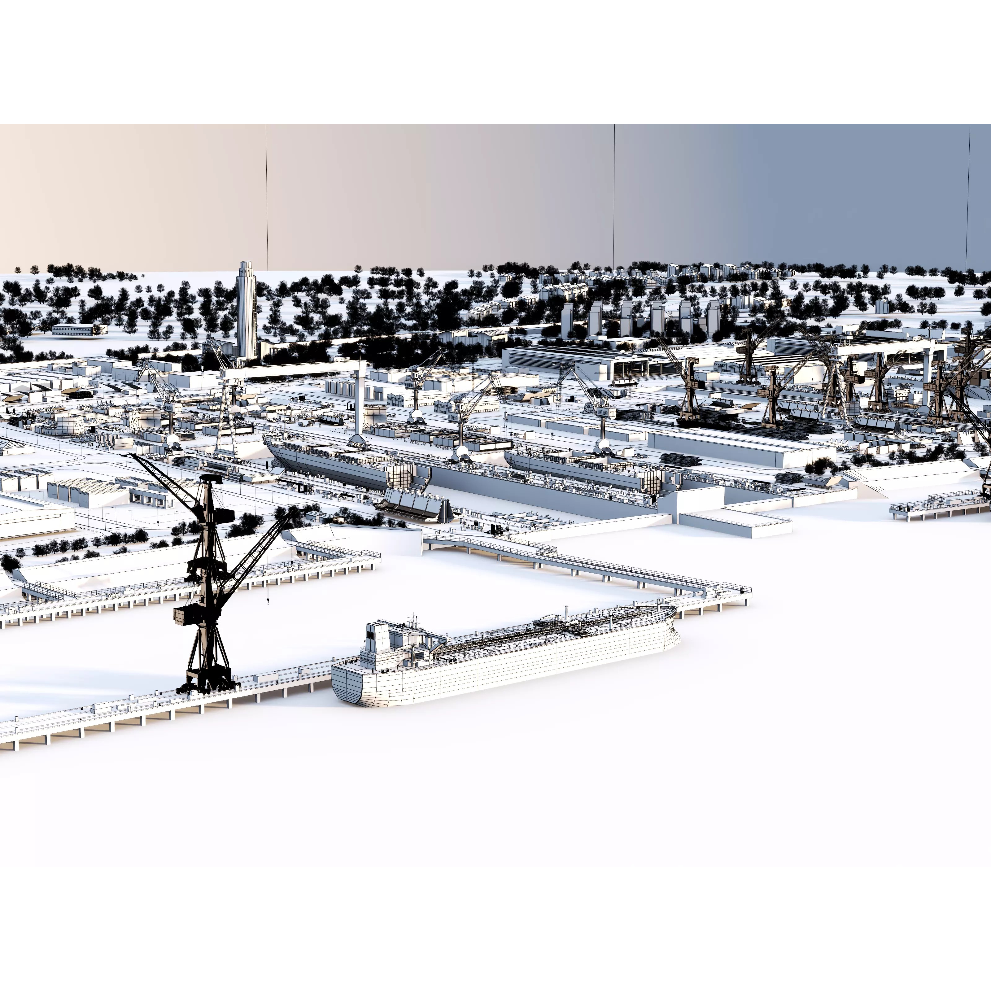Shipyard Harbor - Low-Poly Game-Ready 3D Model