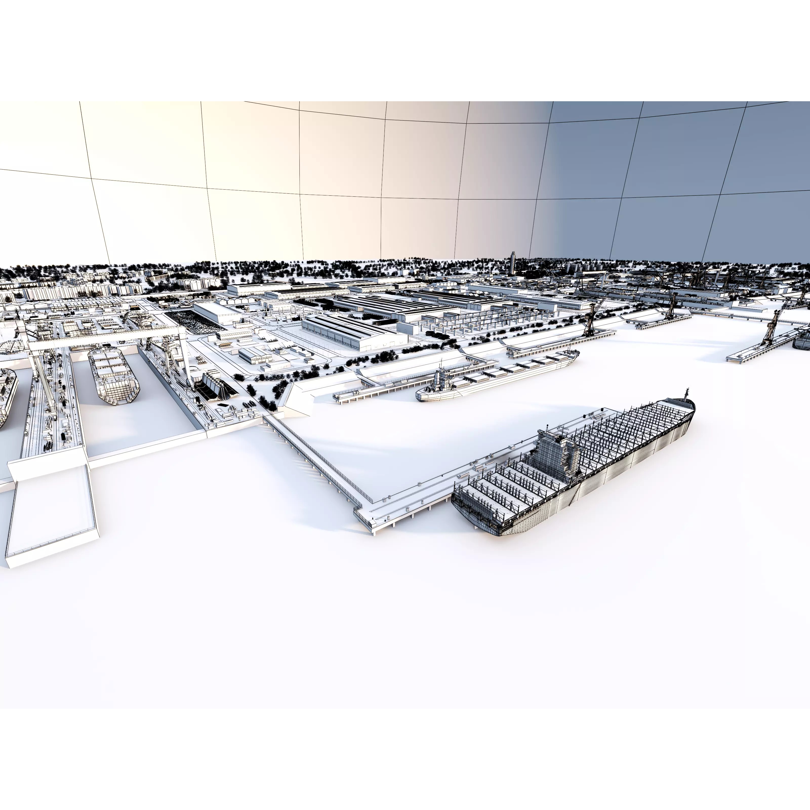 Shipyard Harbor - Low-Poly Game-Ready 3D Model - View 11