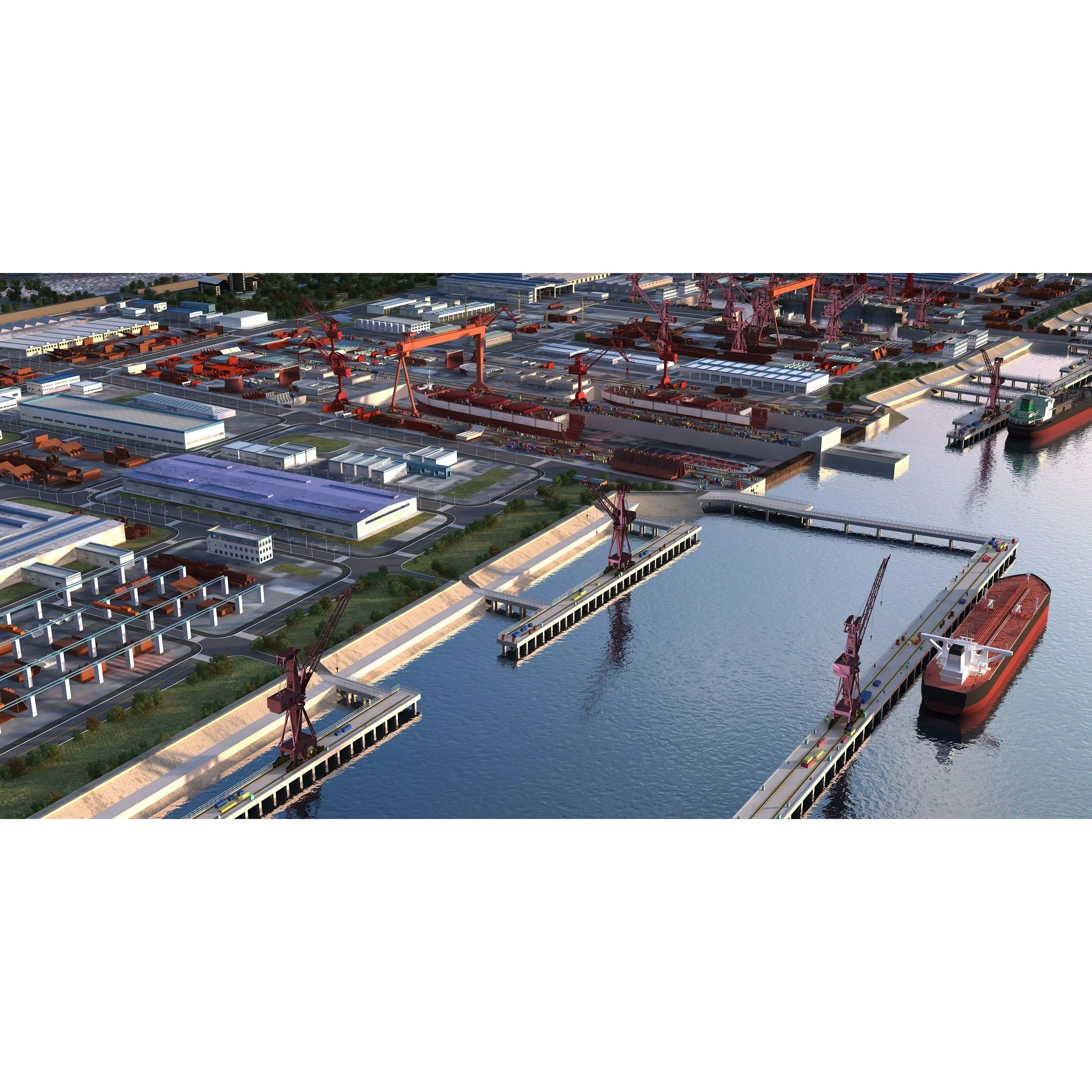 Shipyard Harbor - Low-Poly Game-Ready 3D Model - View 3