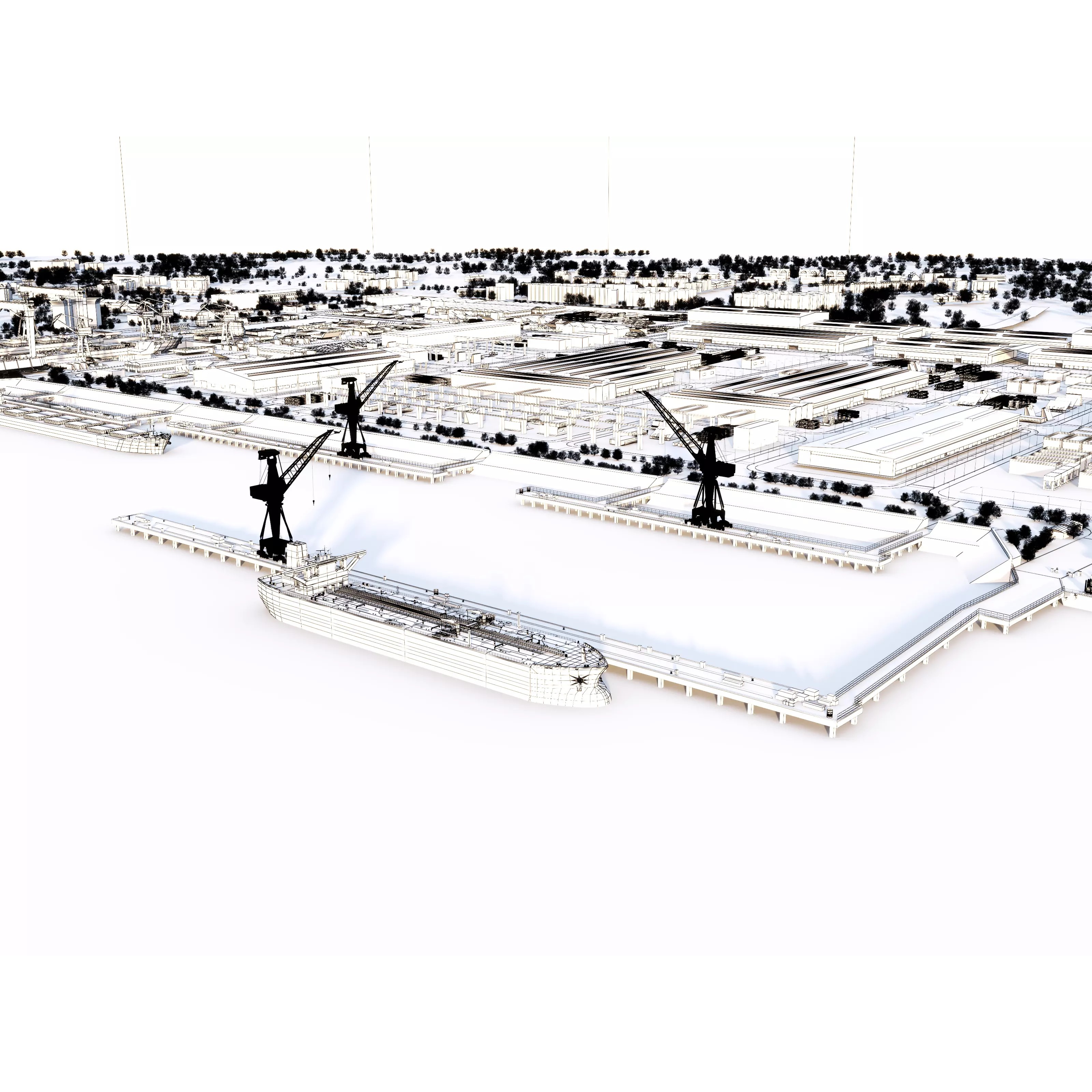 Shipyard Harbor - Low-Poly Game-Ready 3D Model - View 9