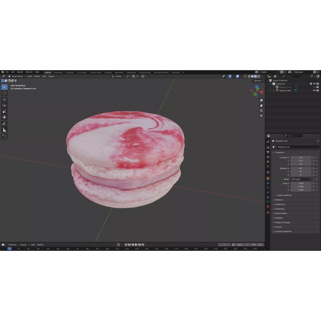 Pink Macaron 3D Model – Low Poly Photogrammetry PBR Asset, FBX