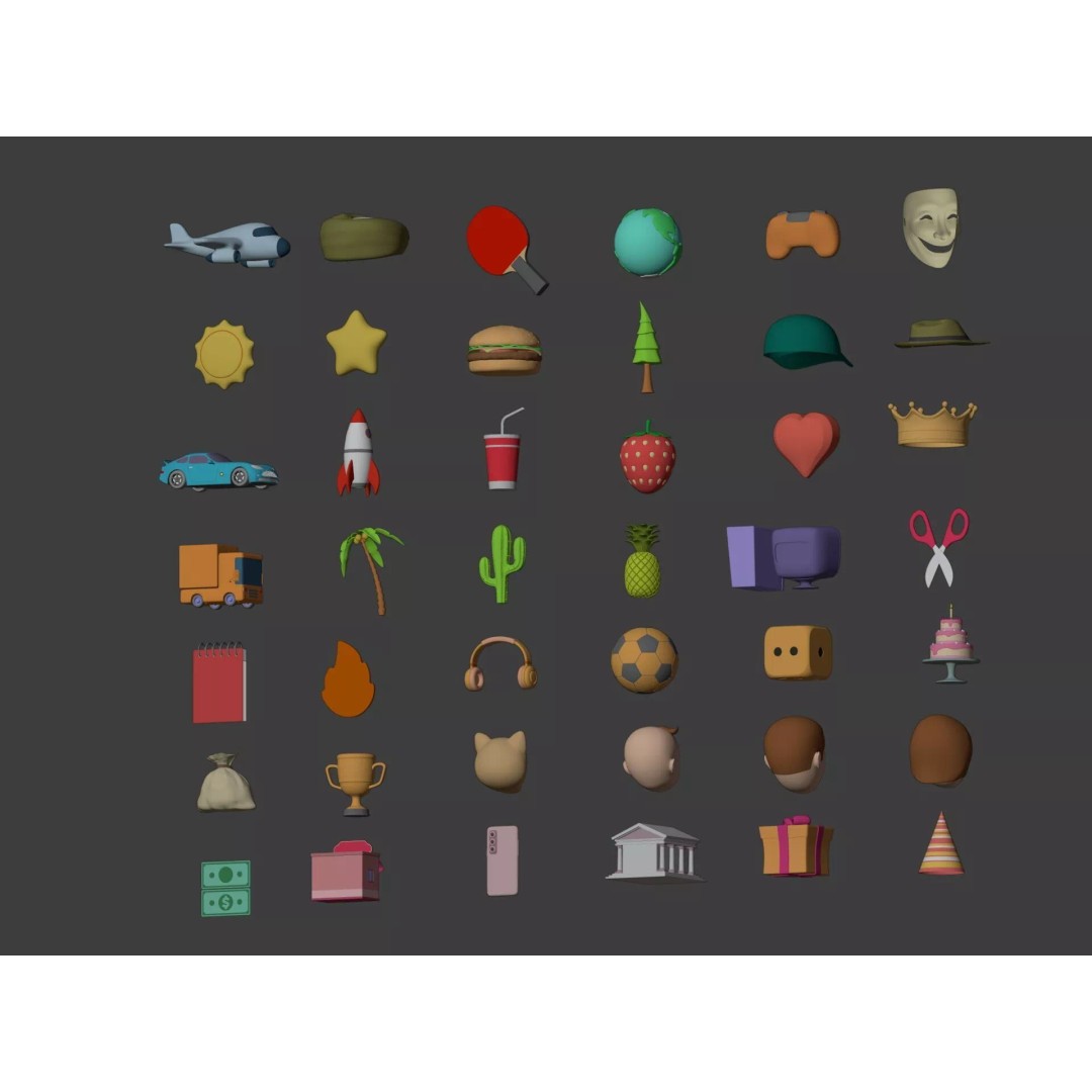 Cartoon Icons 3D Model – Low Poly Collection for Games, FBX - View 10