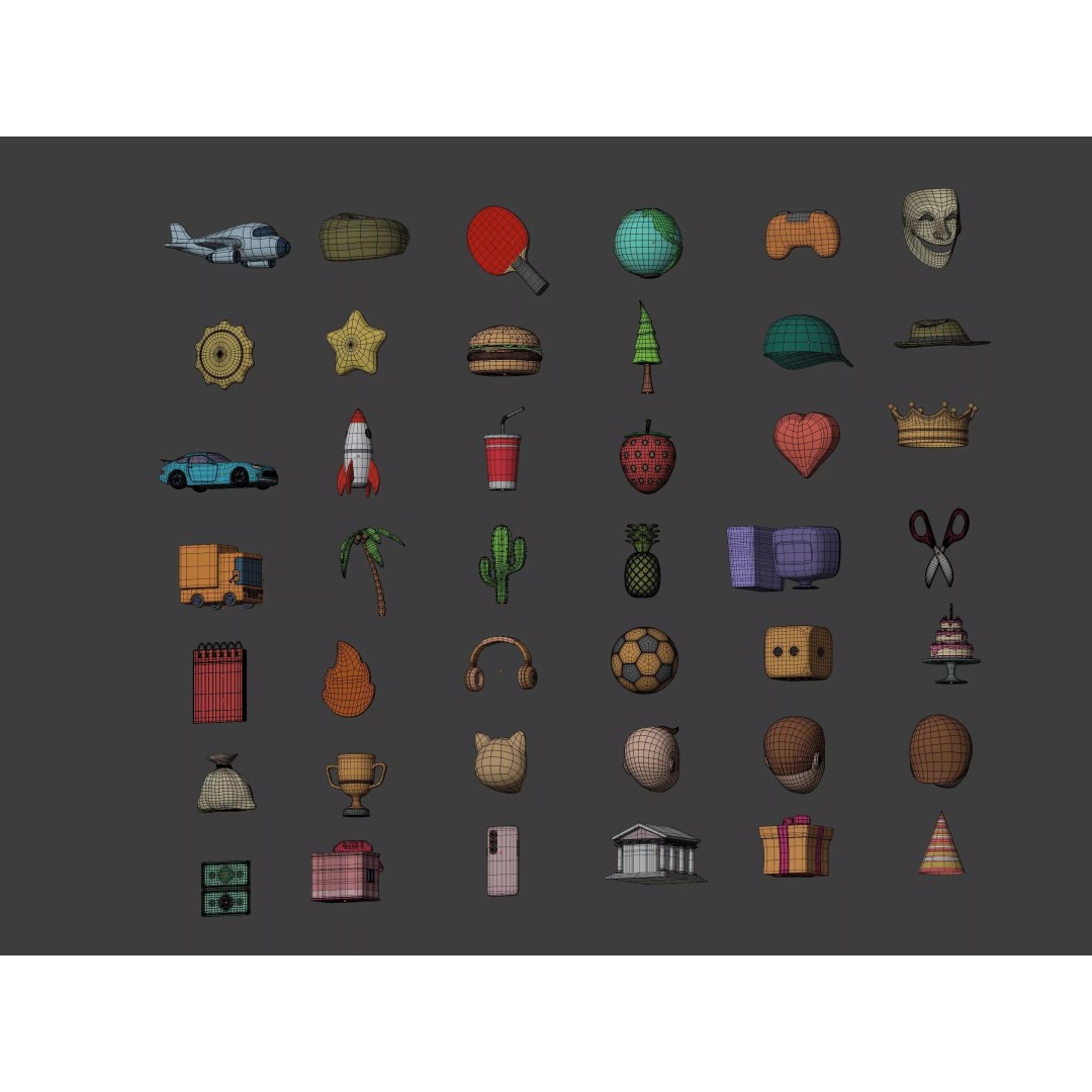 Cartoon Icons 3D Model – Low Poly Collection for Games, FBX - View 11