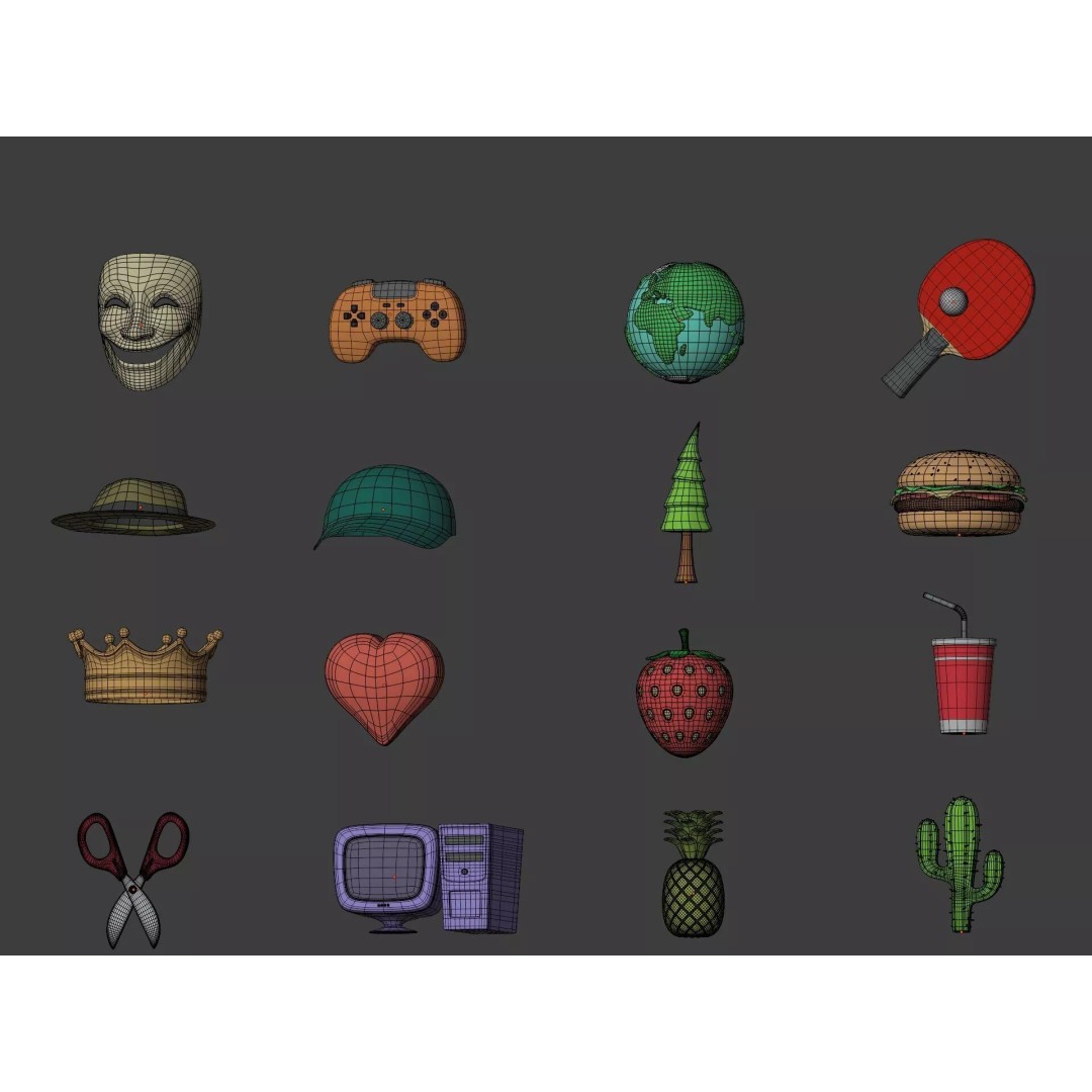 Cartoon Icons 3D Model – Low Poly Collection for Games, FBX - View 12