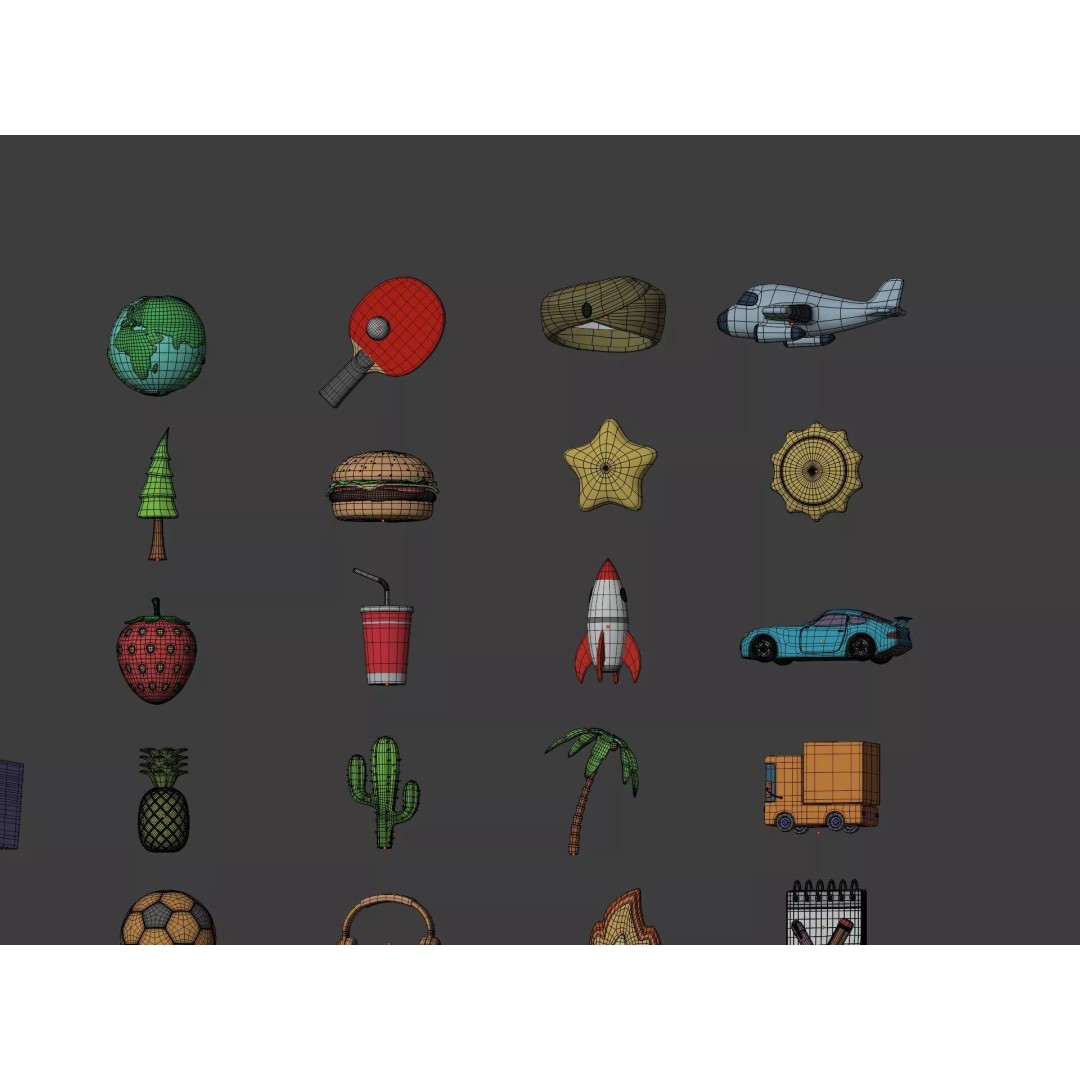 Cartoon Icons 3D Model – Low Poly Collection for Games, FBX - View 13