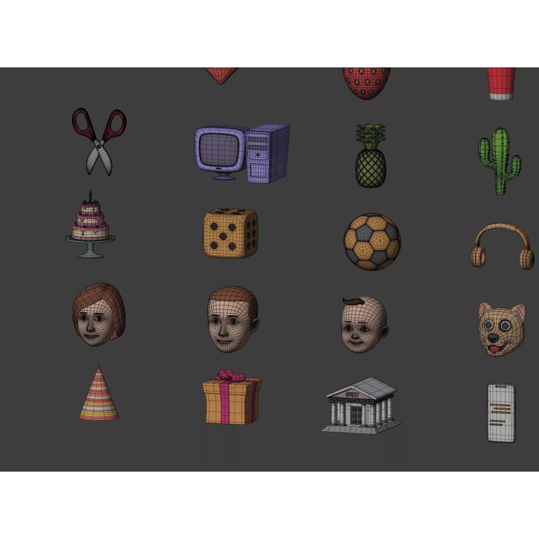 Cartoon Icons 3D Model – Low Poly Collection for Games, FBX - View 14