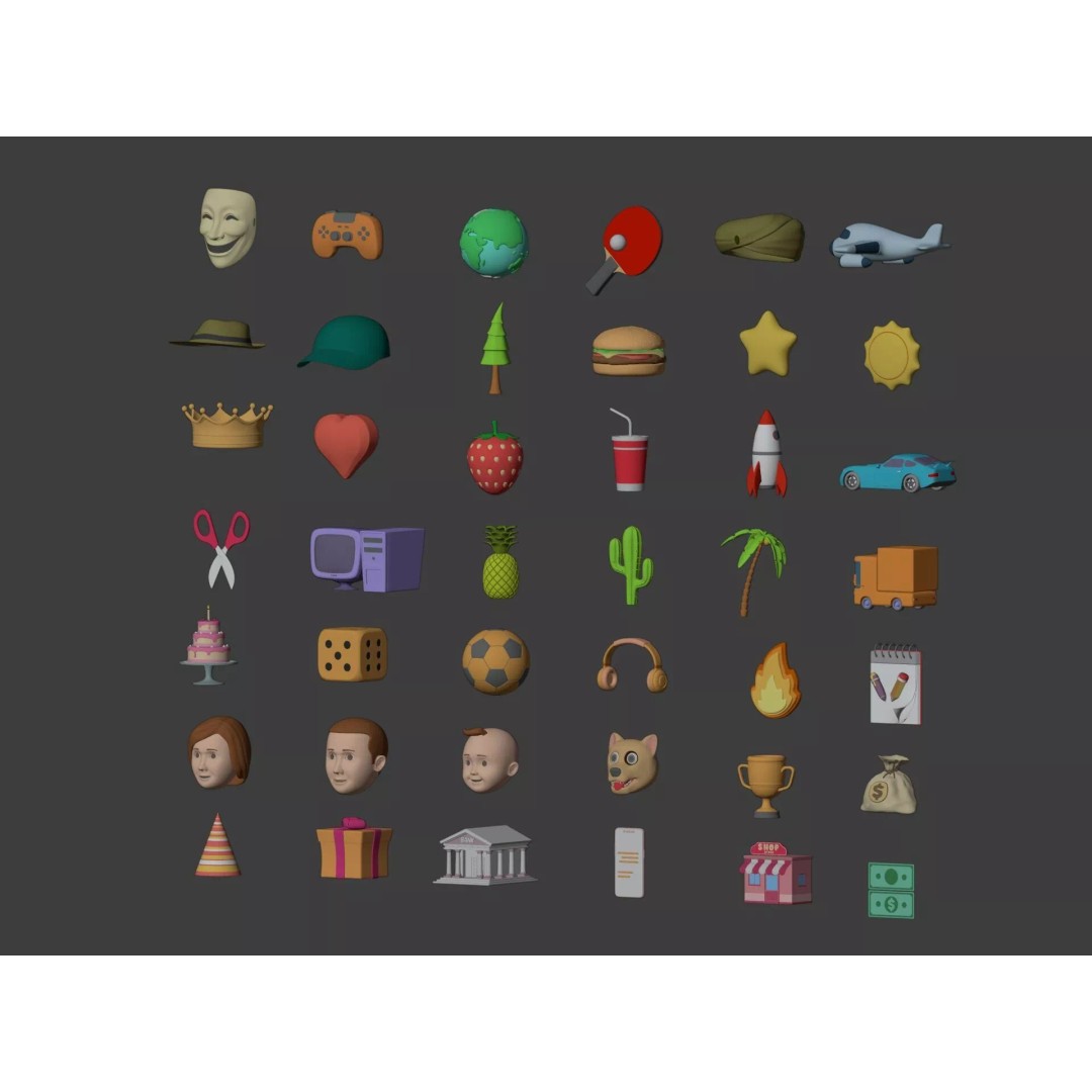 Cartoon Icons 3D Model – Low Poly Collection for Games, FBX - View 6