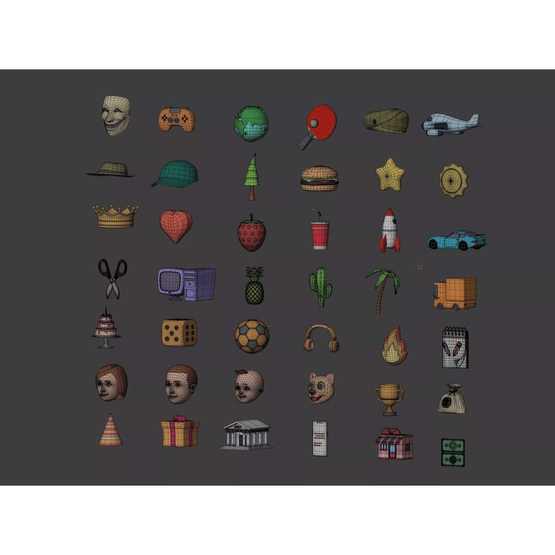 Cartoon Icons 3D Model – Low Poly Collection for Games, FBX - View 7