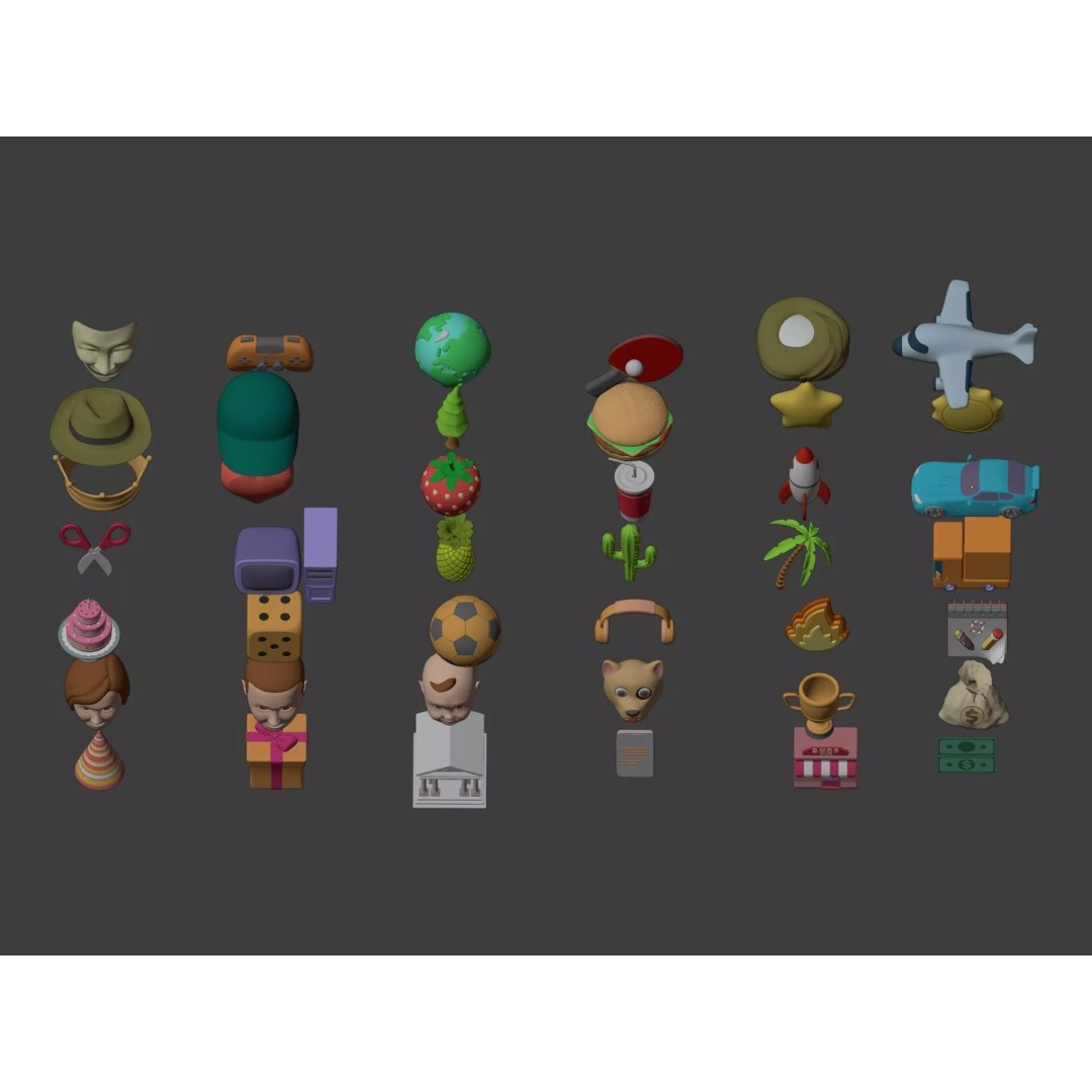 Cartoon Icons 3D Model – Low Poly Collection for Games, FBX - View 8