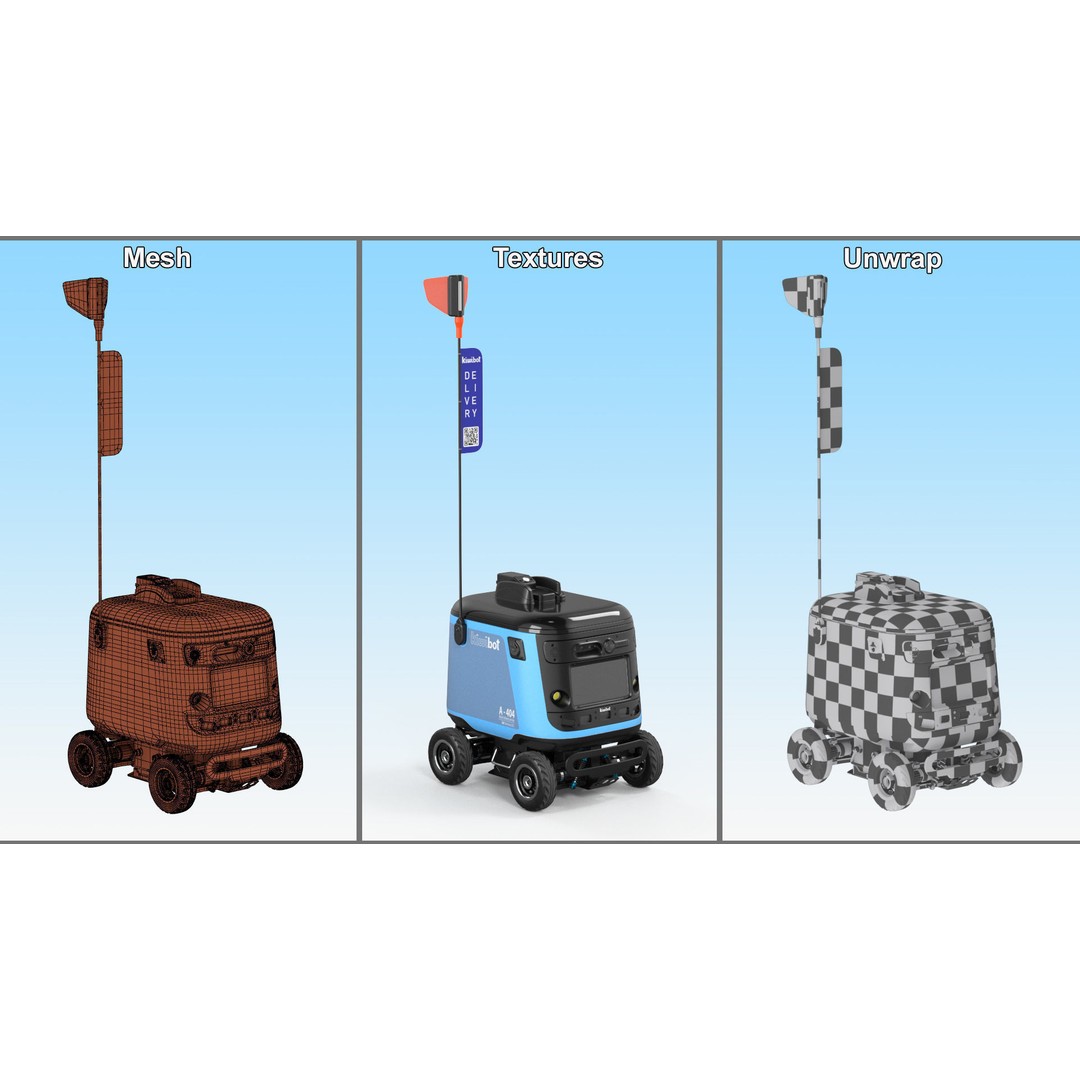 Sleeping Delivery Robot Kiwibot Cyan 3D Model – PBR Textured, Game-Ready Formats - View 22